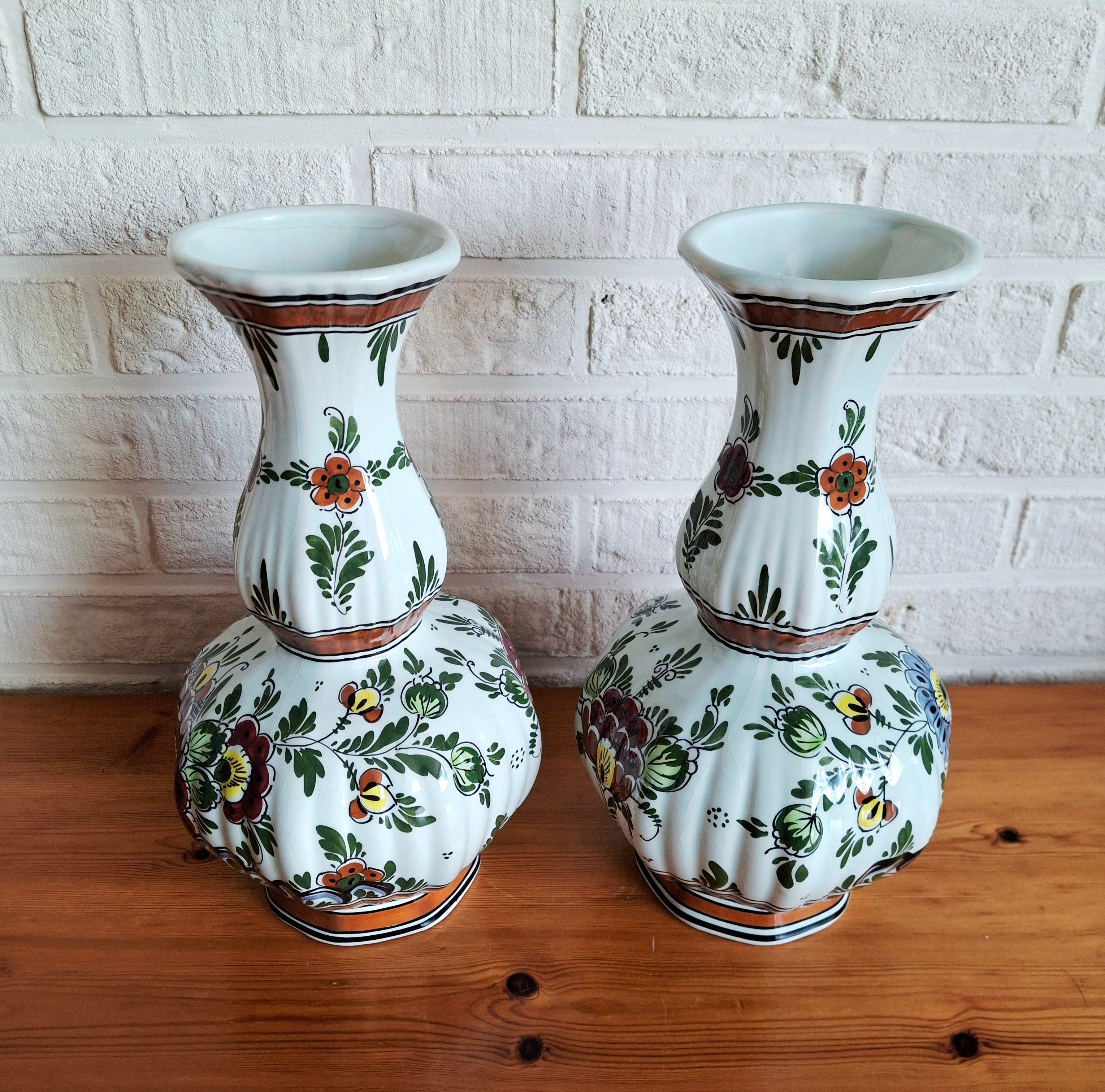 Royal Delft Polychrome hand-painted garniture set, De Porceleyne Fles, Holland
