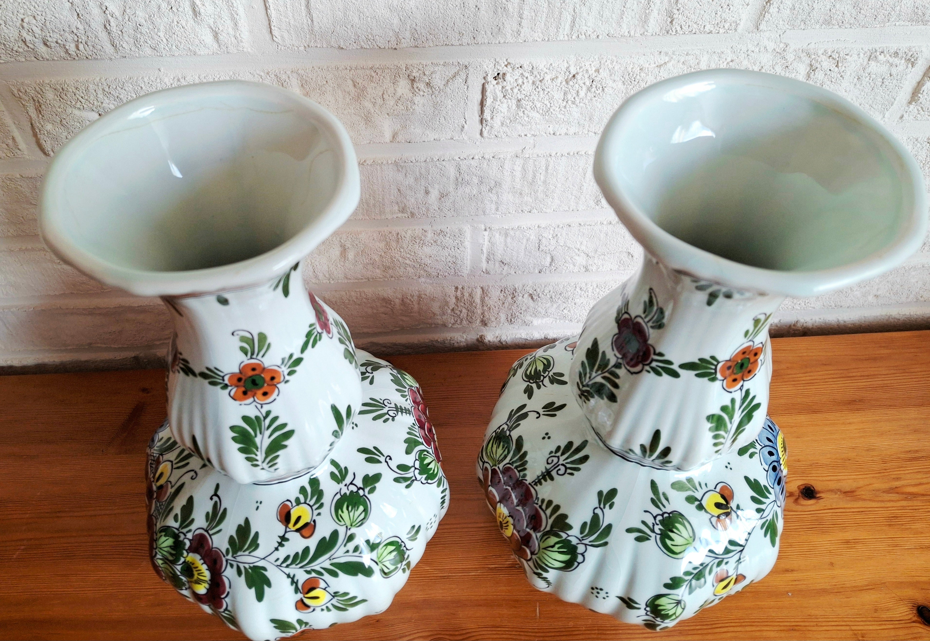 Royal Delft Polychrome hand-painted garniture set, De Porceleyne Fles, Holland