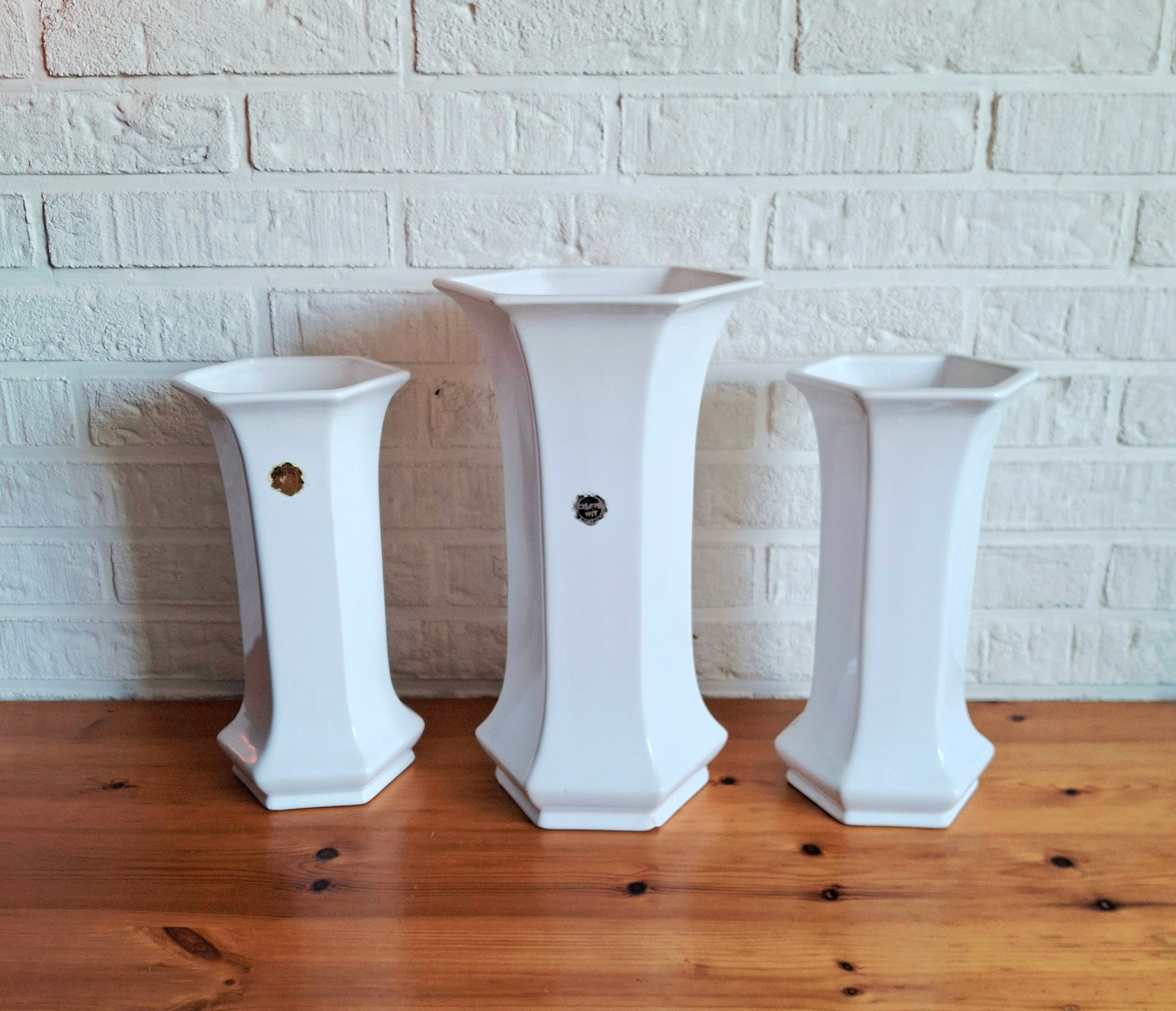 Delft white porcelain vase, set of three vases