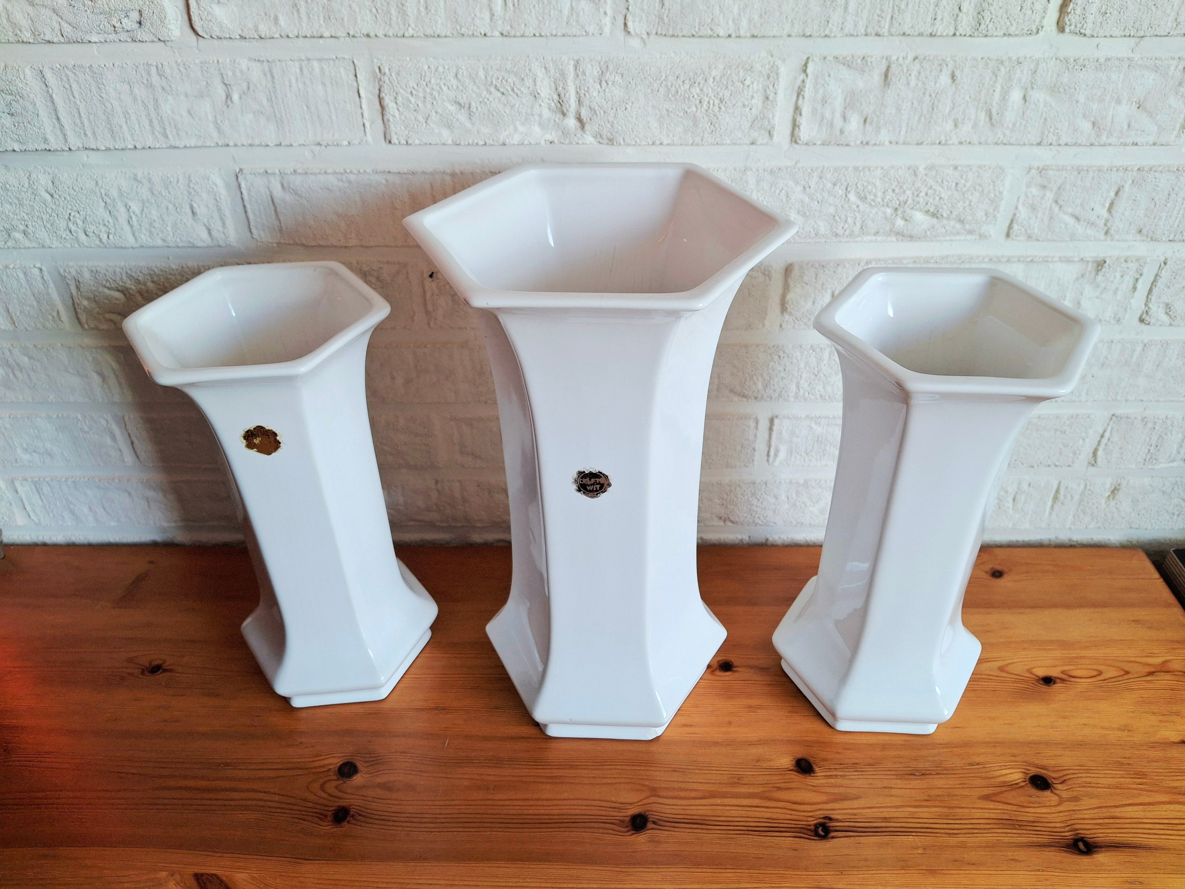 Delft white porcelain vase, set of three vases