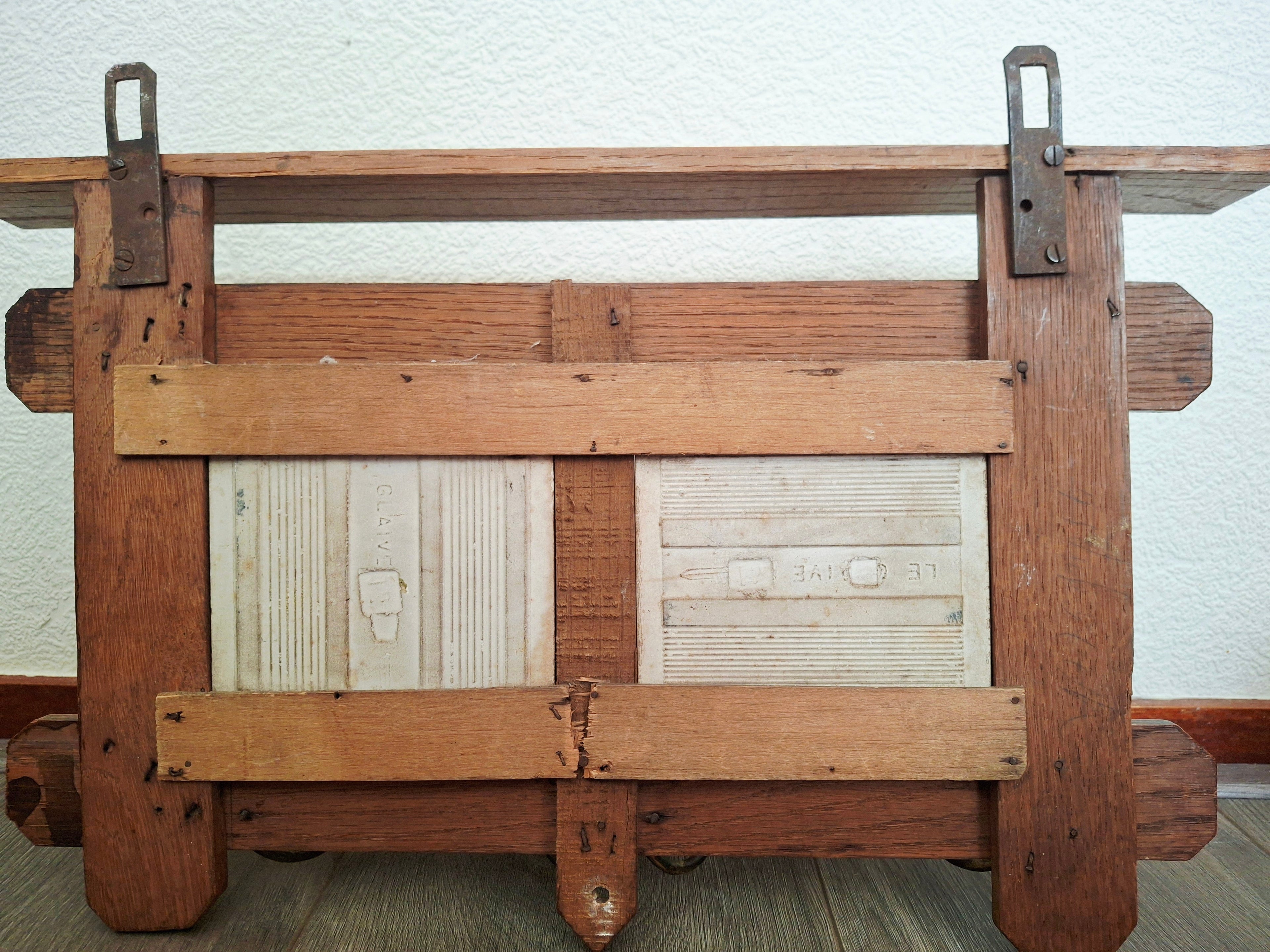 Antique dutch coat rack 1920 solid oak and tiles