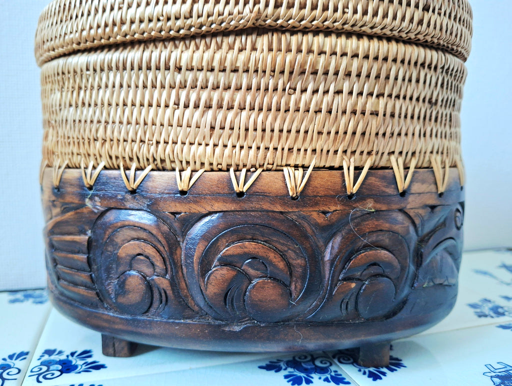 Lombok Indonesia wood & rattan trinket box