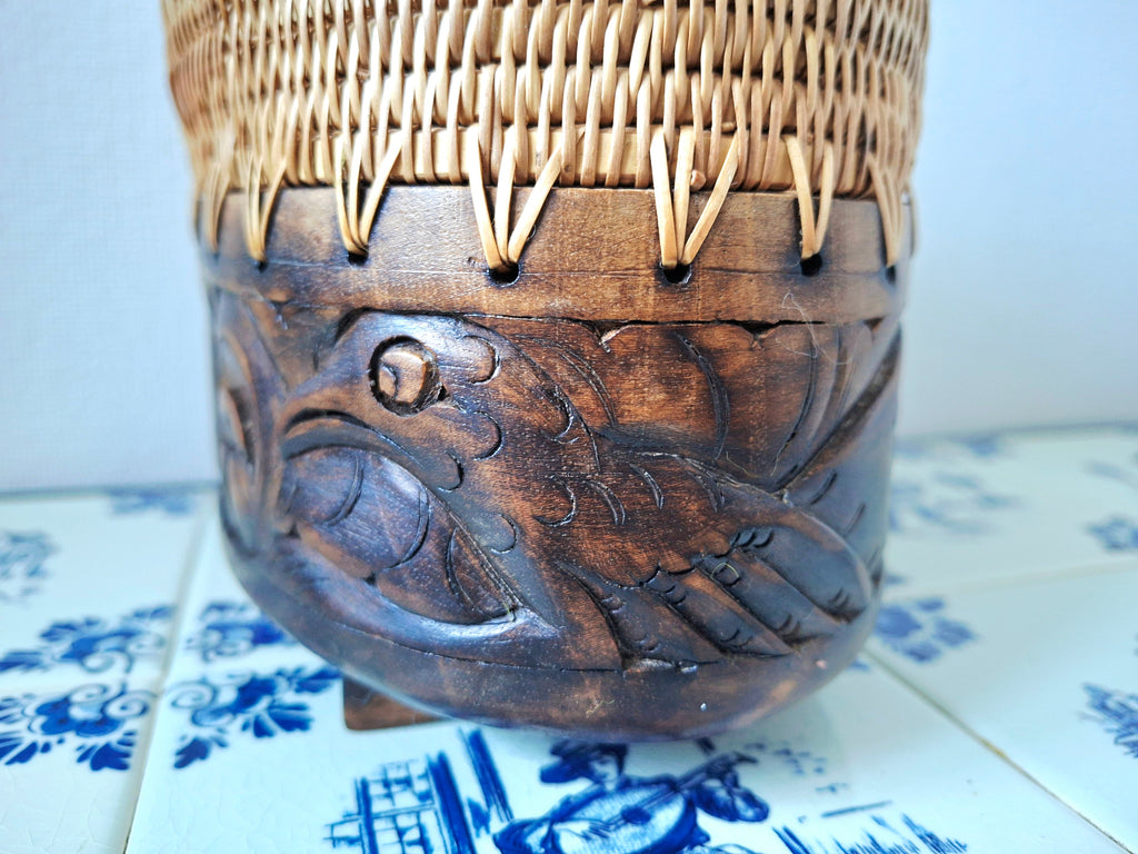 Lombok Indonesia wood & rattan trinket box