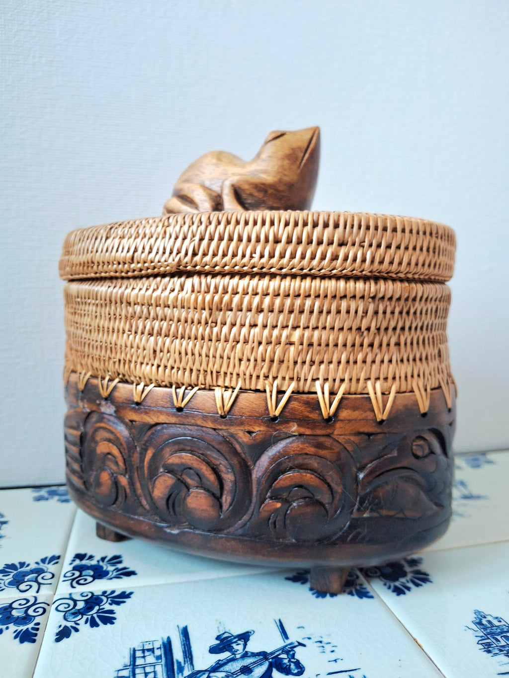 Lombok Indonesia wood & rattan trinket box