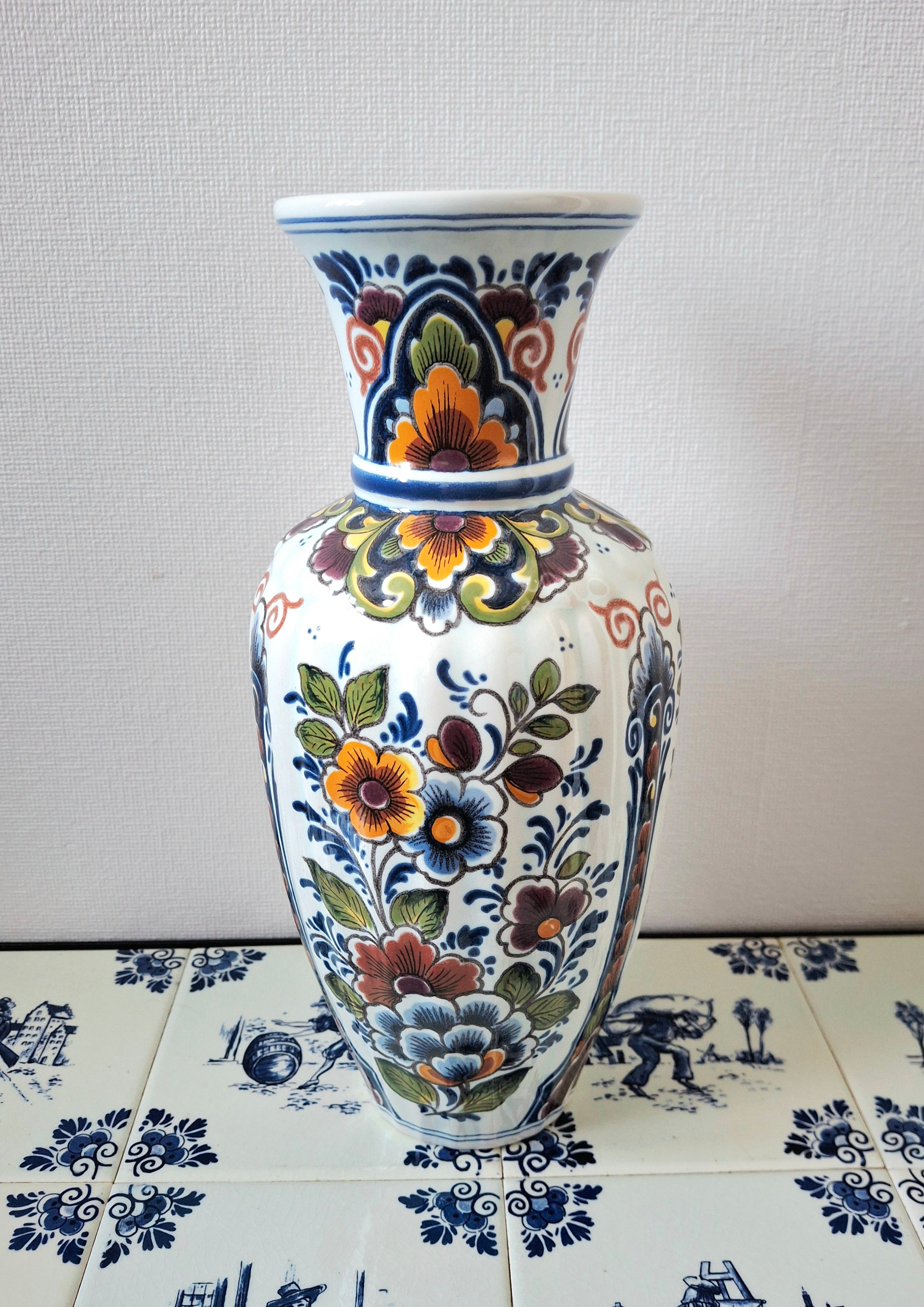 Hand-painted polychrome Delft-style vase, Made in Holland