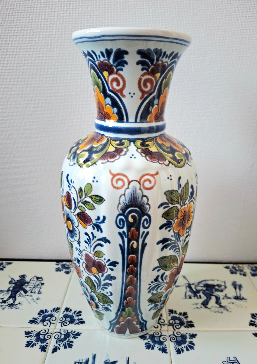 Hand-painted polychrome Delft-style vase, Made in Holland