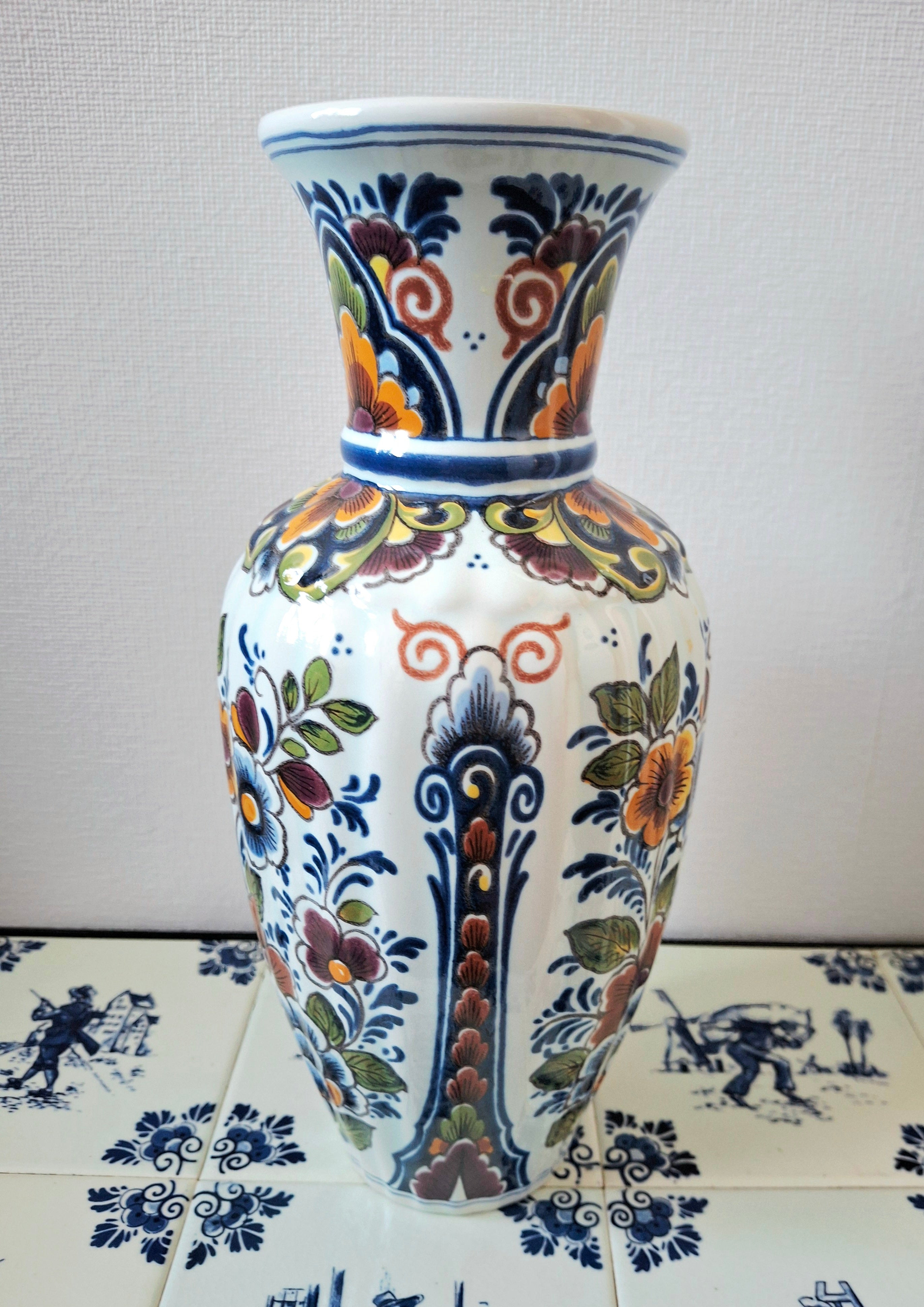 Hand-painted polychrome Delft-style vase, Made in Holland