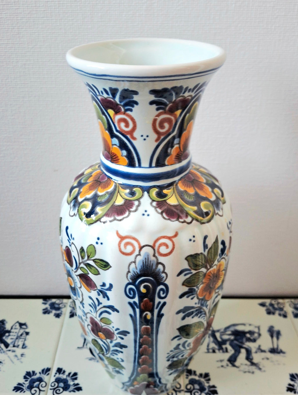 Hand-painted polychrome Delft-style vase, Made in Holland