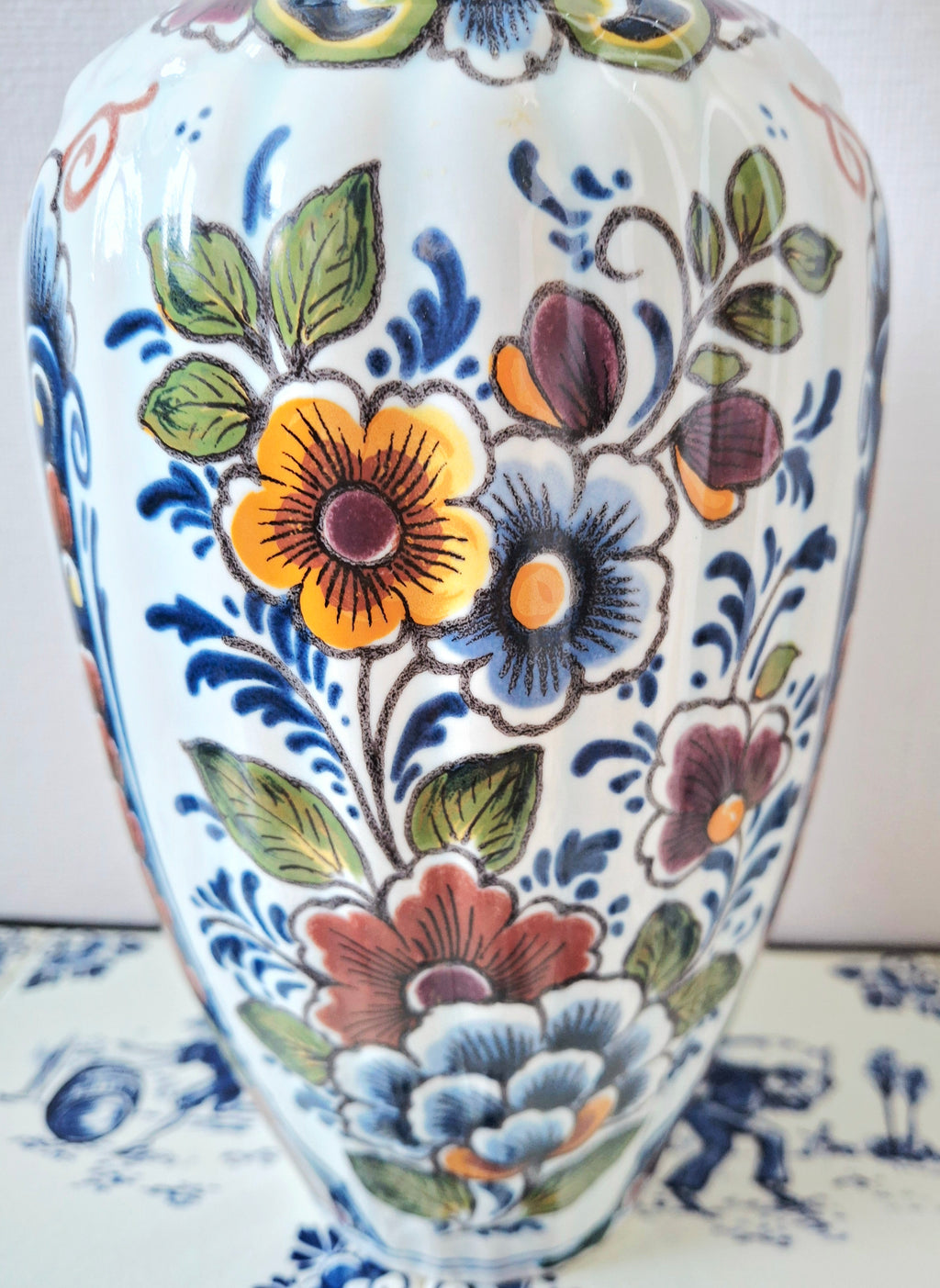 Hand-painted polychrome Delft-style vase, Made in Holland