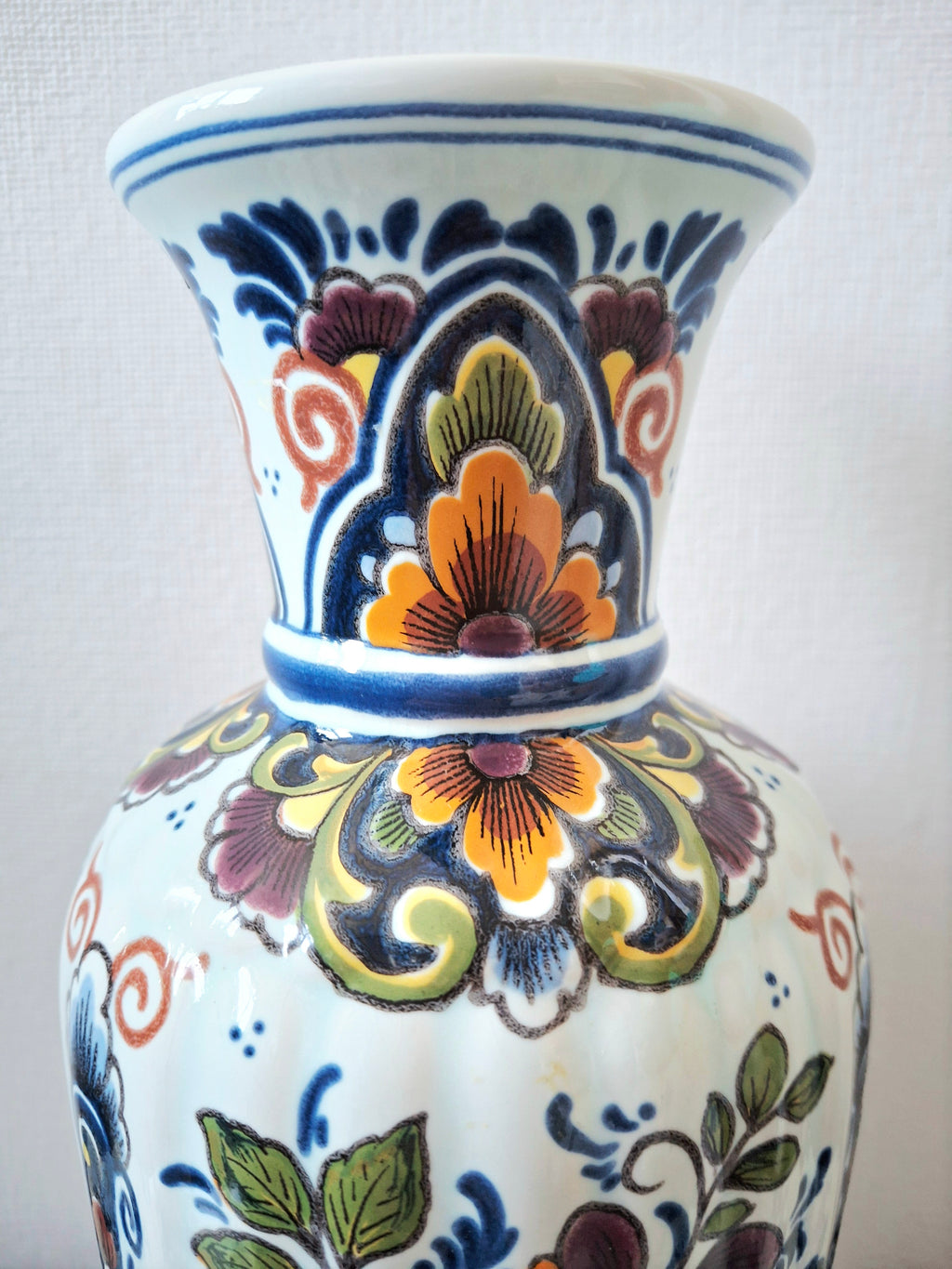 Hand-painted polychrome Delft-style vase, Made in Holland