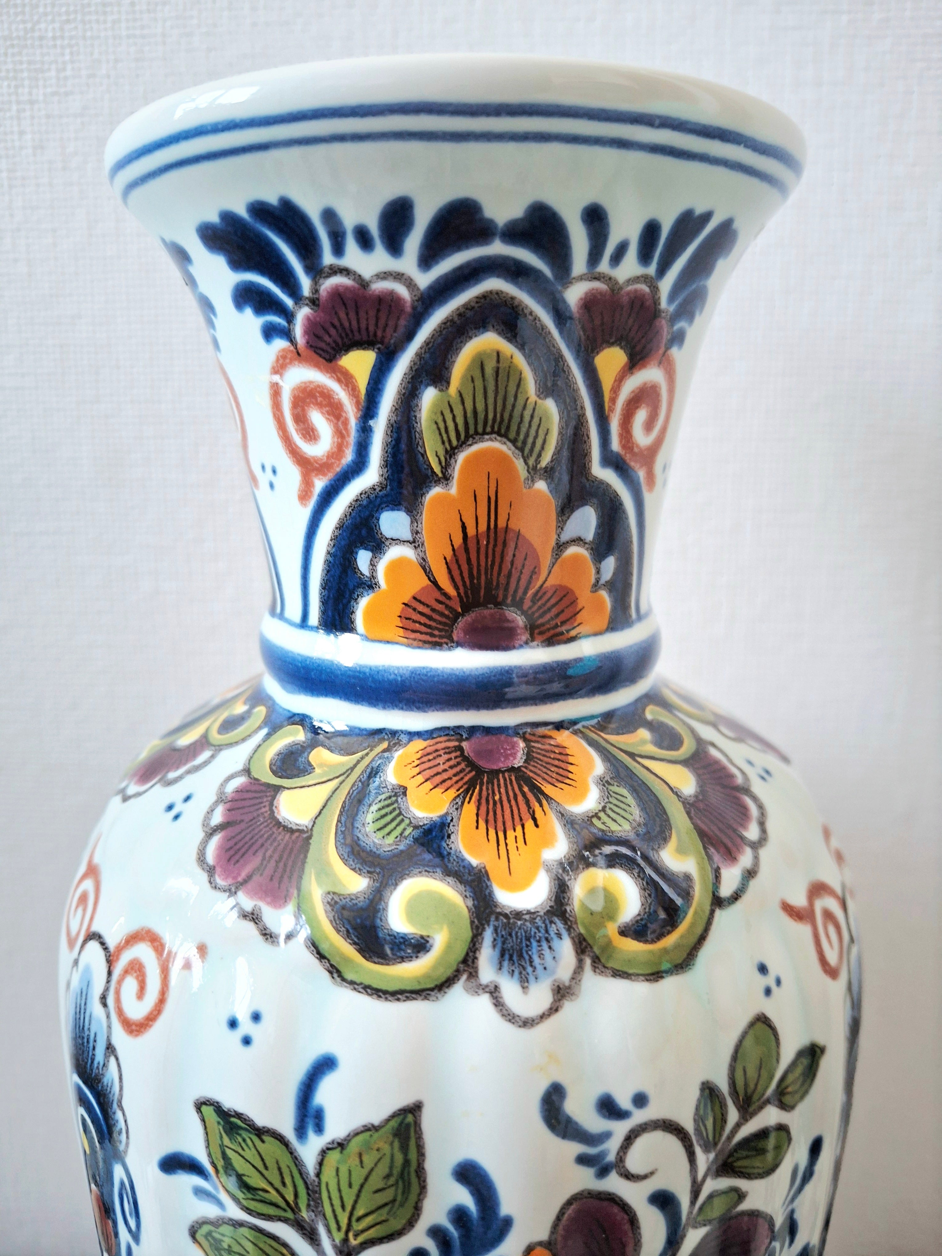 Hand-painted polychrome Delft-style vase, Made in Holland