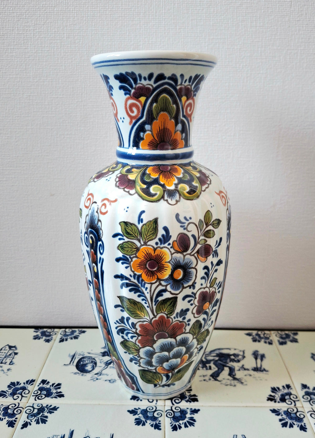 Hand-painted polychrome Delft-style vase, Made in Holland