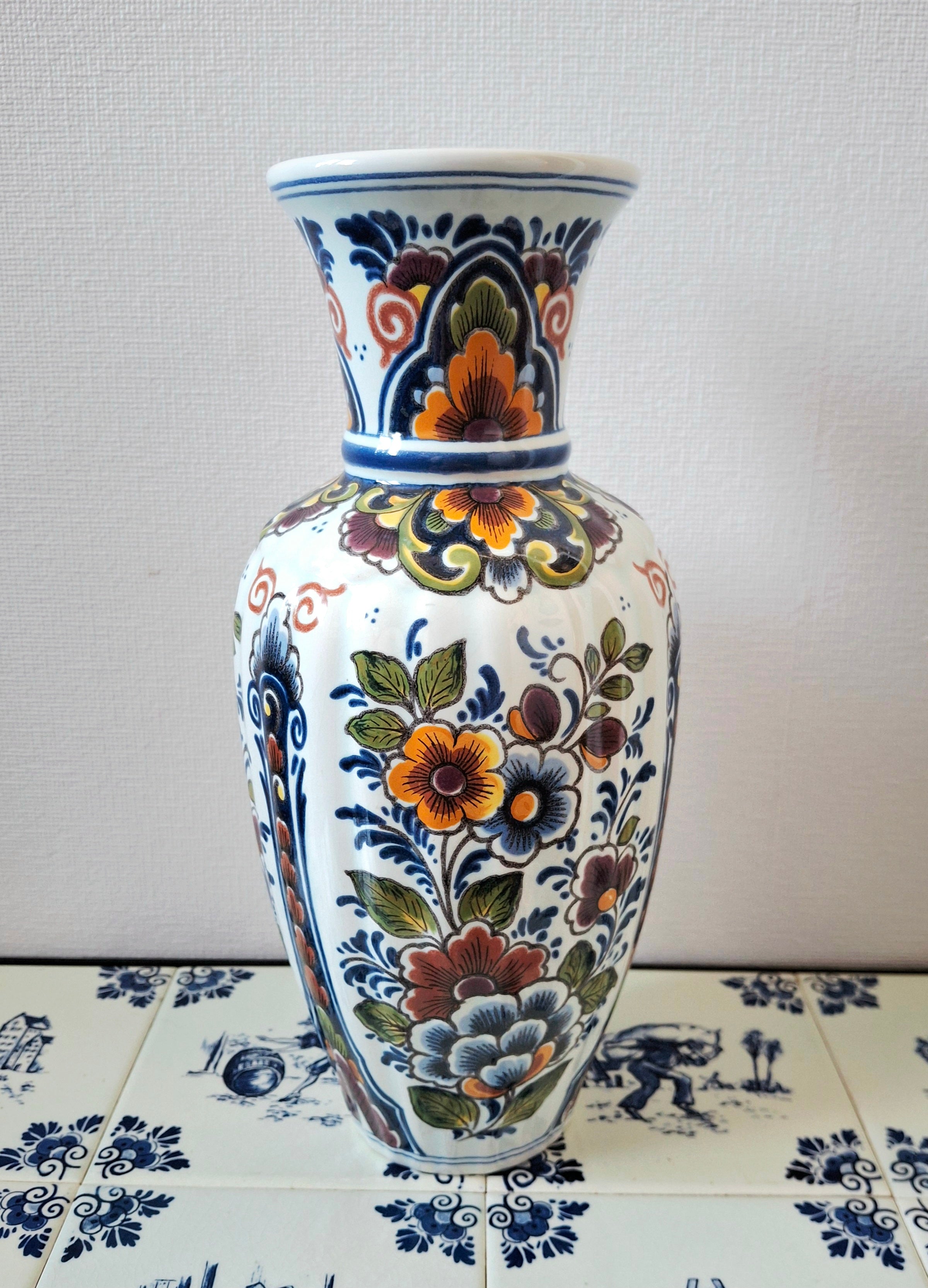 Hand-painted polychrome Delft-style vase, Made in Holland