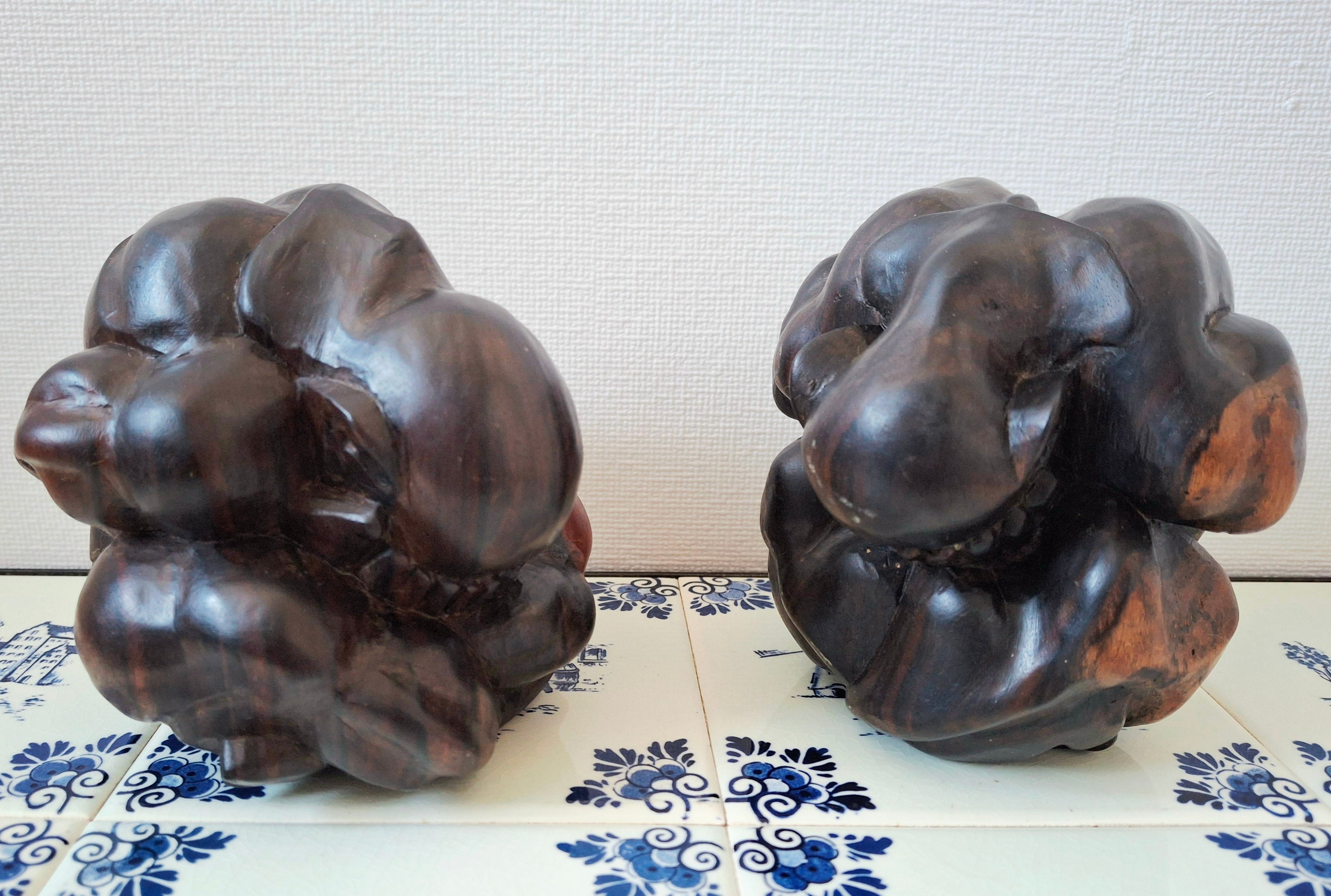 Set of four ironwood Buddha figurines, Hand carved Yogi or Weeping Men Figure, Protective pocket totems