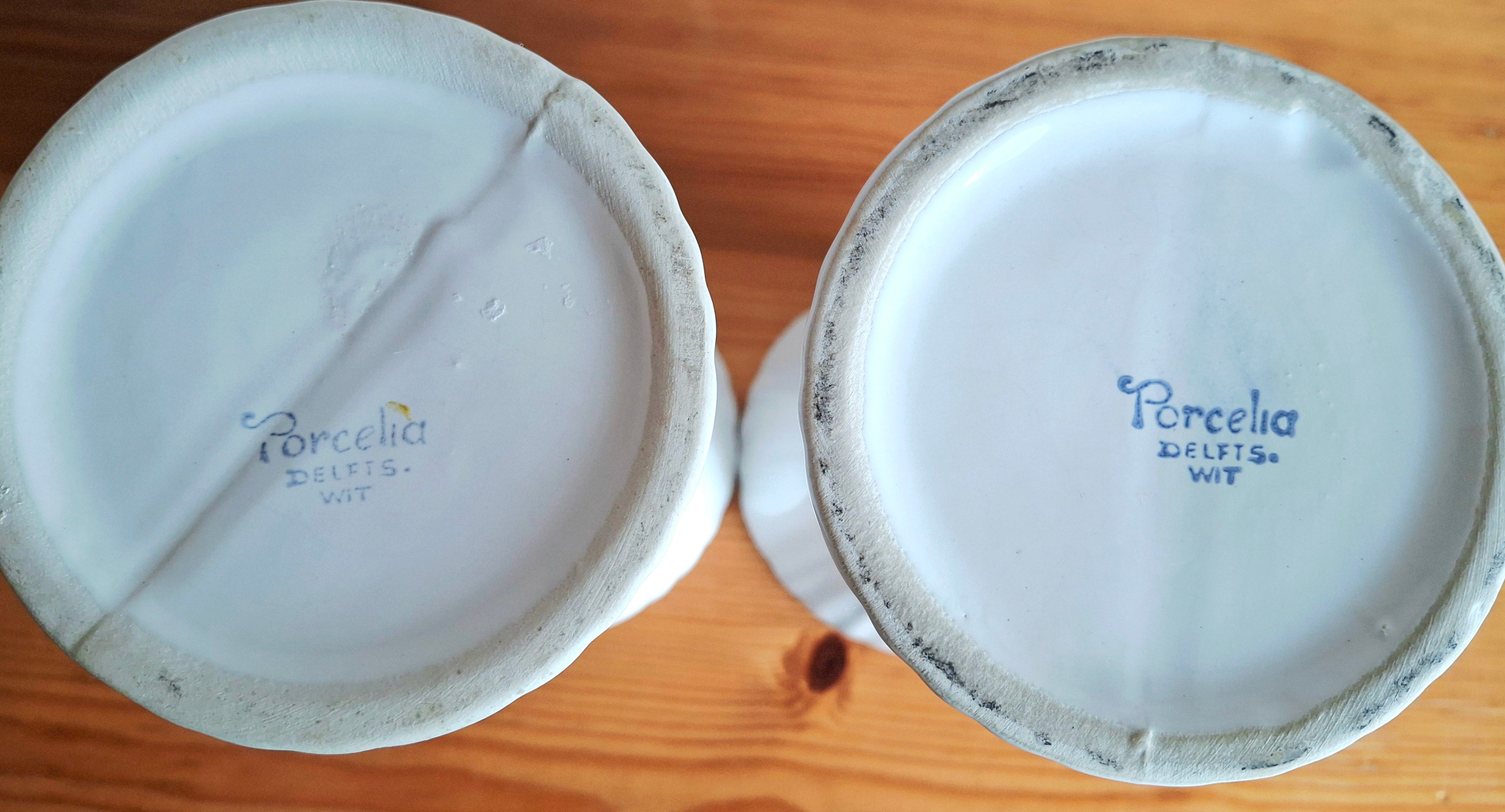 Pair of vintage “Porcelia Delfts Wit” white porcelain vases