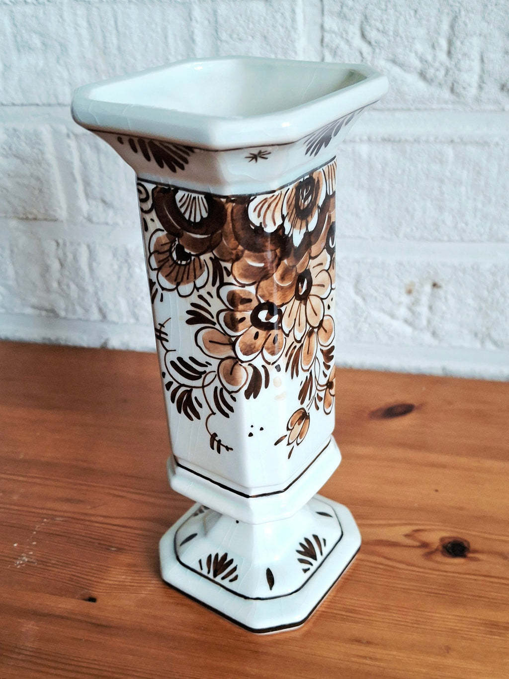 Gouda Brown mini vase,  Hand-painted Dutch pottery, 1960s