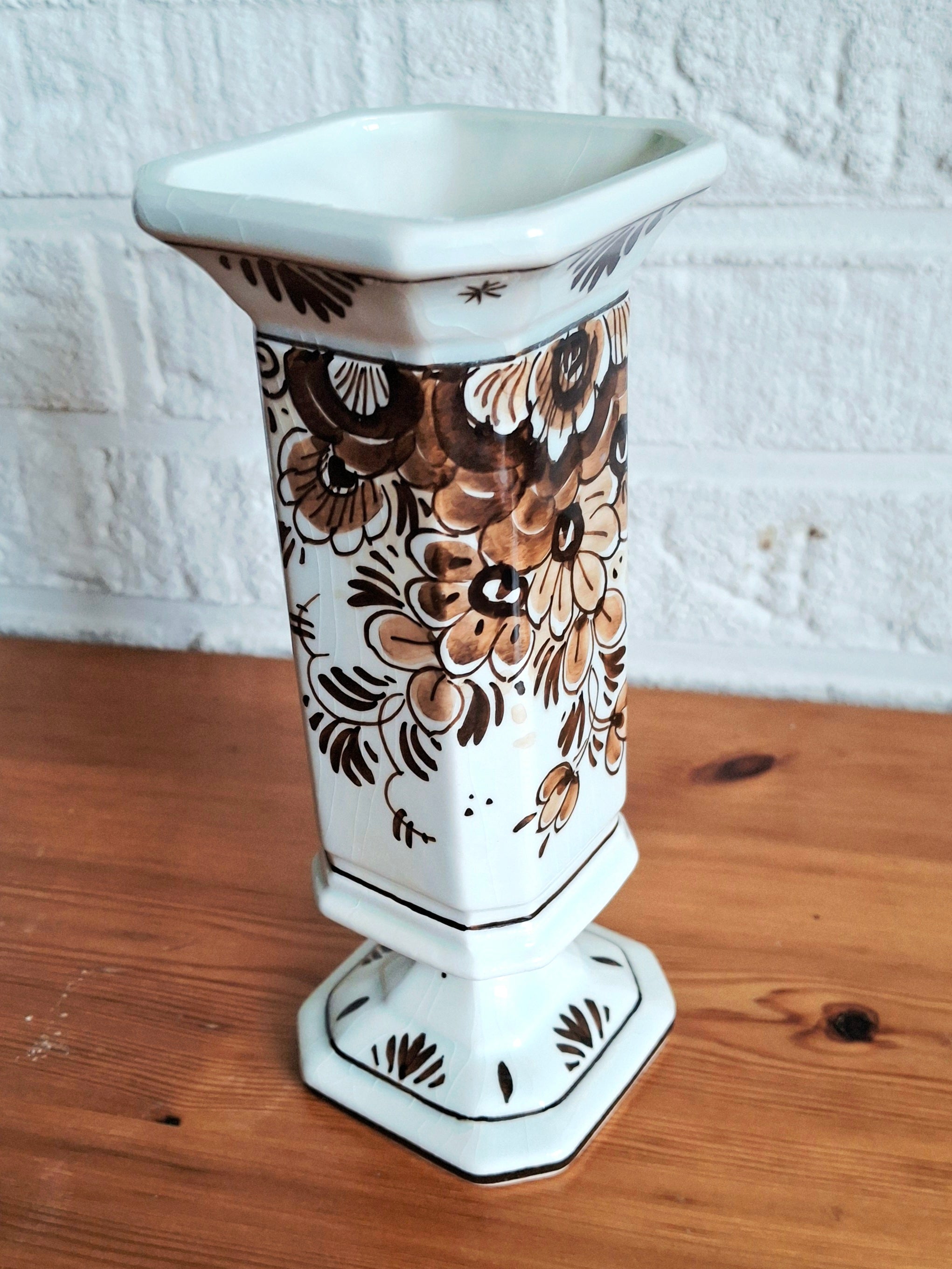 Gouda Brown mini vase,  Hand-painted Dutch pottery, 1960s