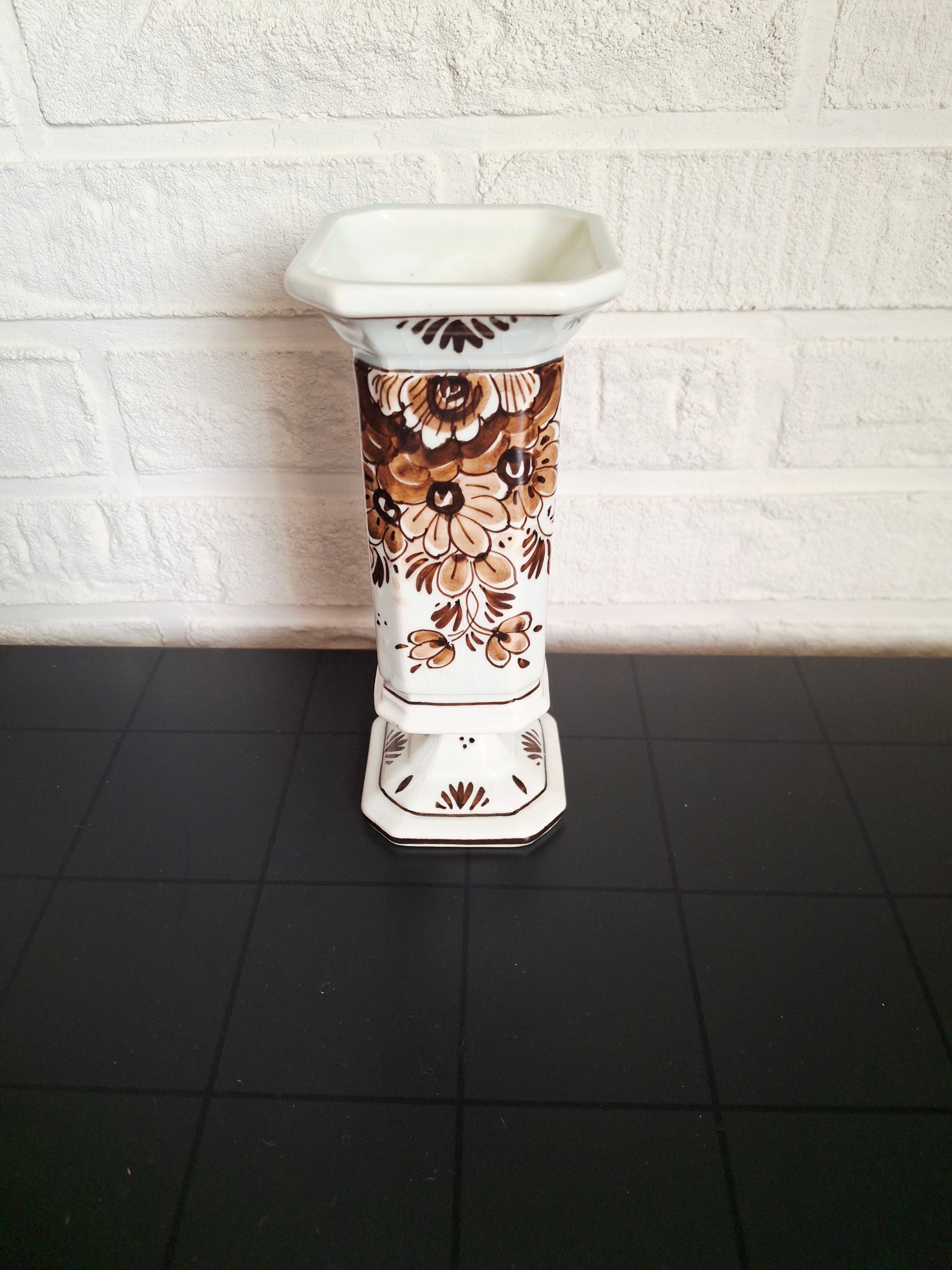 Gouda Brown mini vase,  Hand-painted Dutch pottery, 1960s