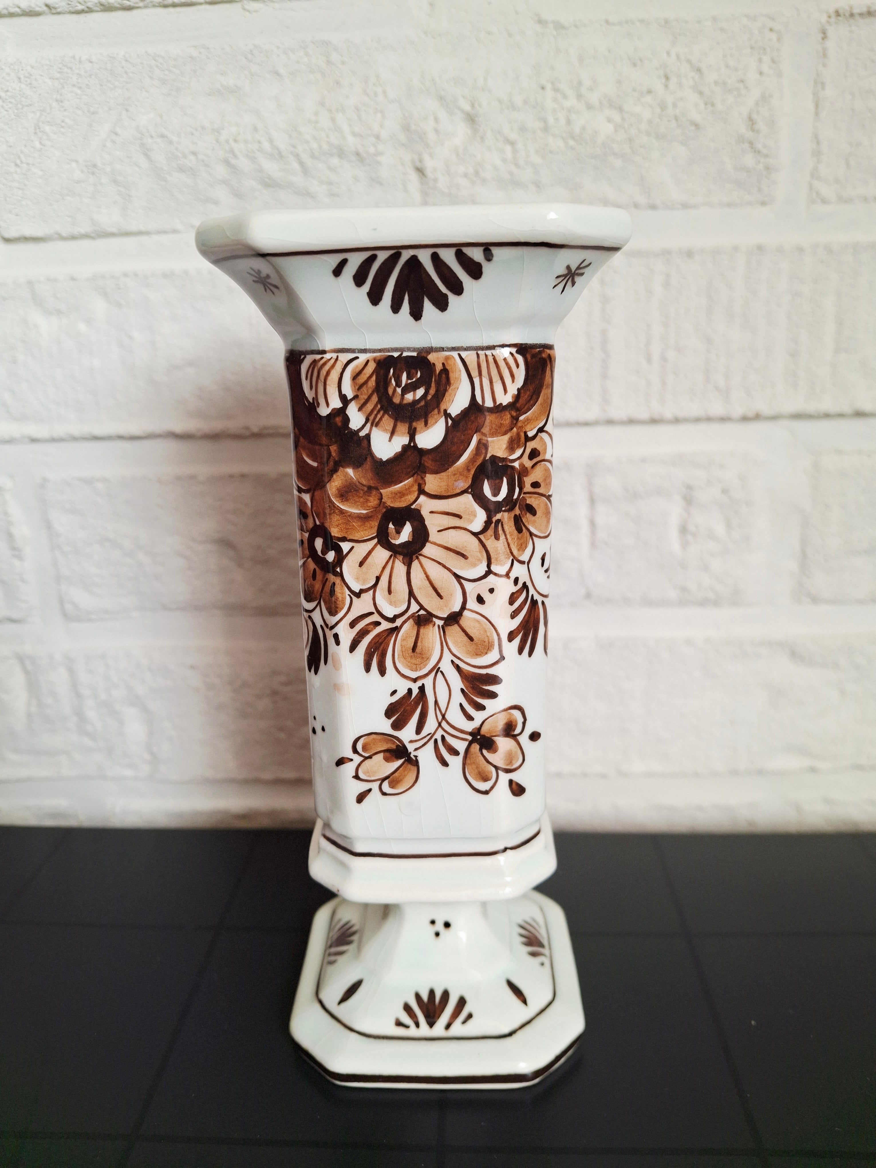 Gouda Brown mini vase,  Hand-painted Dutch pottery, 1960s