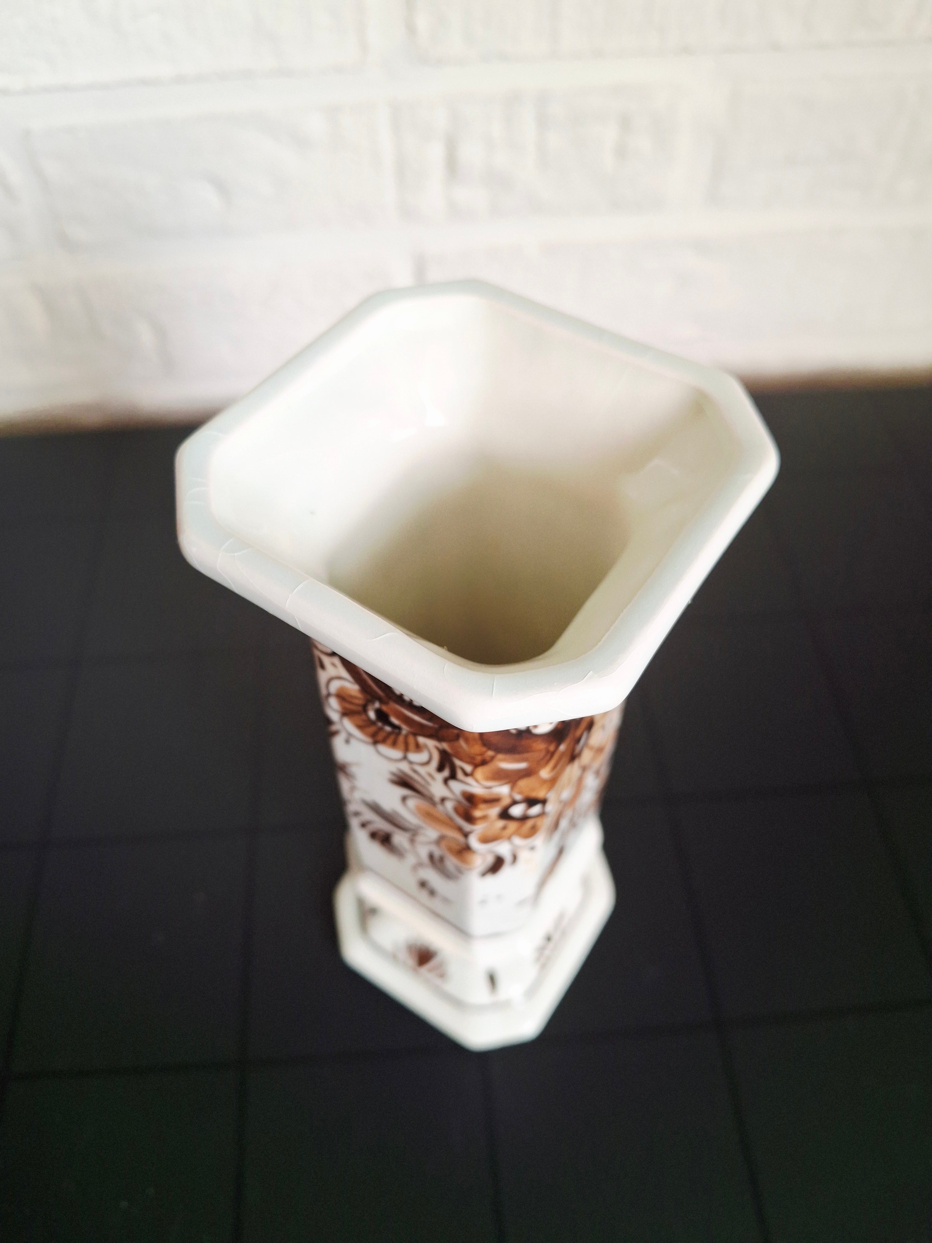 Gouda Brown mini vase,  Hand-painted Dutch pottery, 1960s