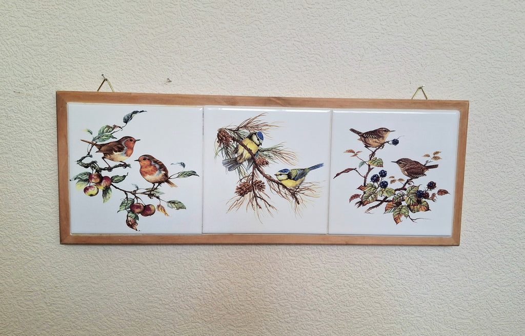 Wall art Garden birds by Time for Design, Triple ceramic tile panel