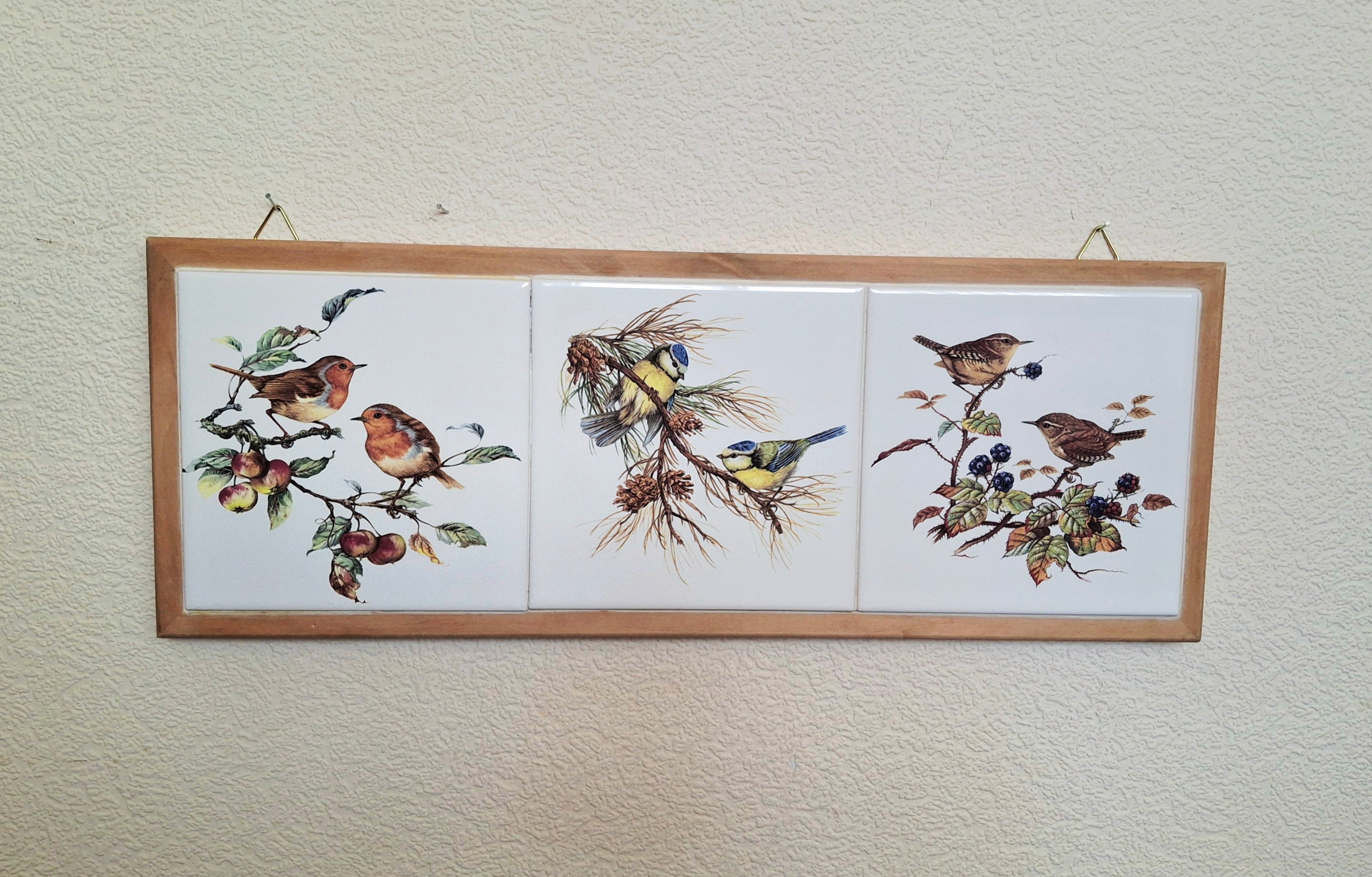 Wall art Garden birds by Time for Design, Triple ceramic tile panel