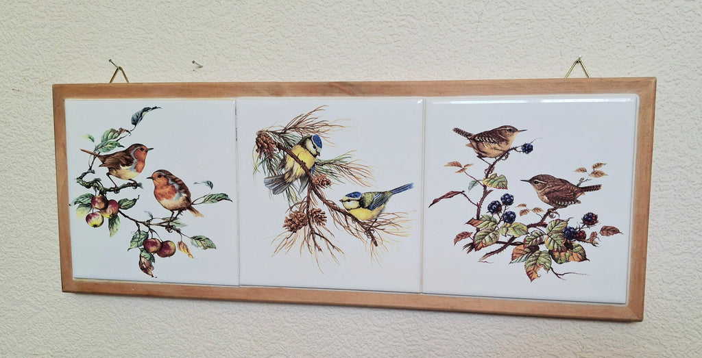 Wall art Garden birds by Time for Design, Triple ceramic tile panel