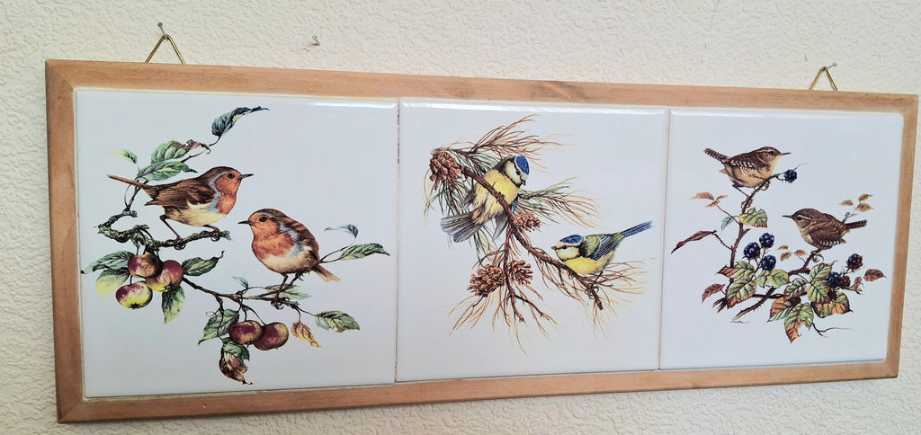 Wall art Garden birds by Time for Design, Triple ceramic tile panel