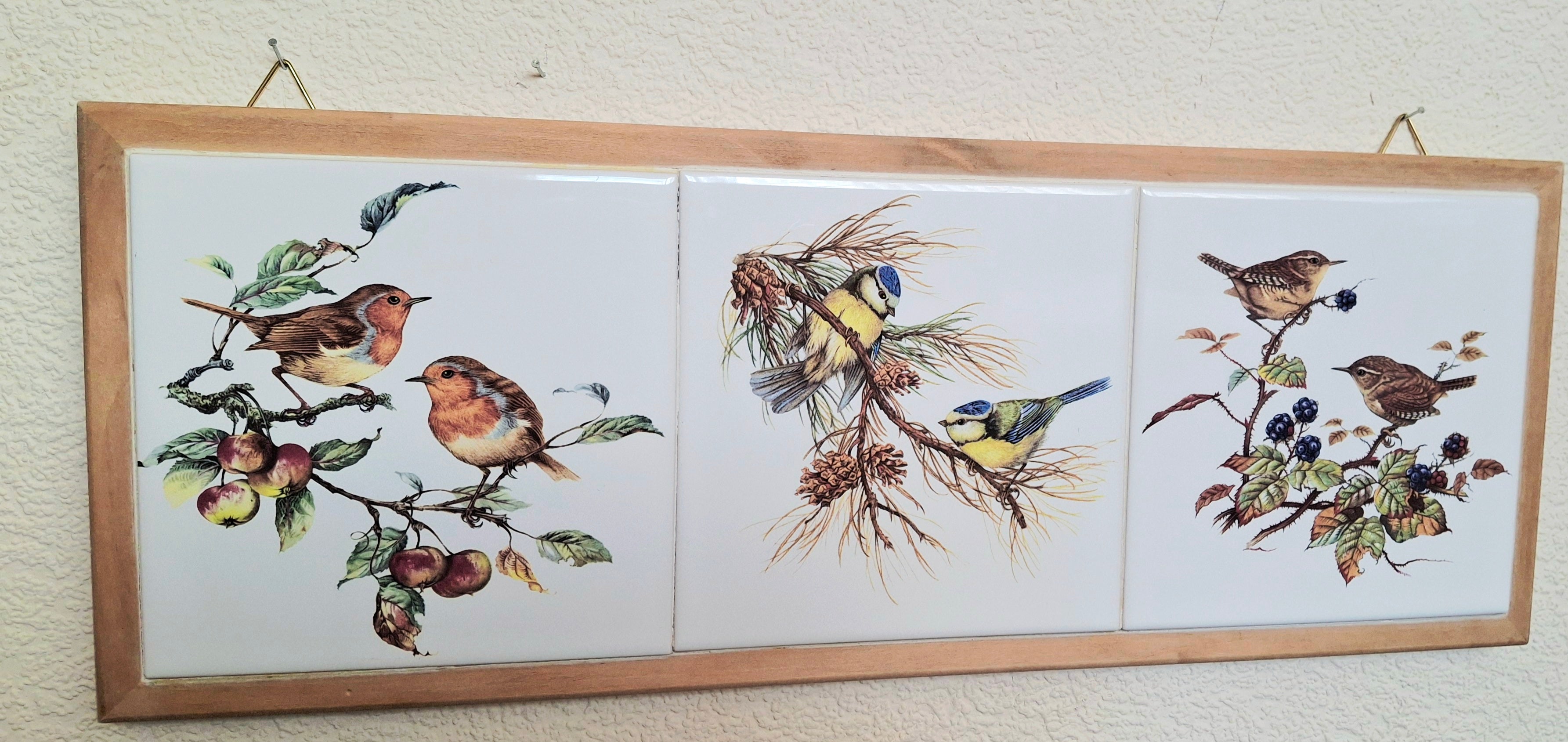 Wall art Garden birds by Time for Design, Triple ceramic tile panel