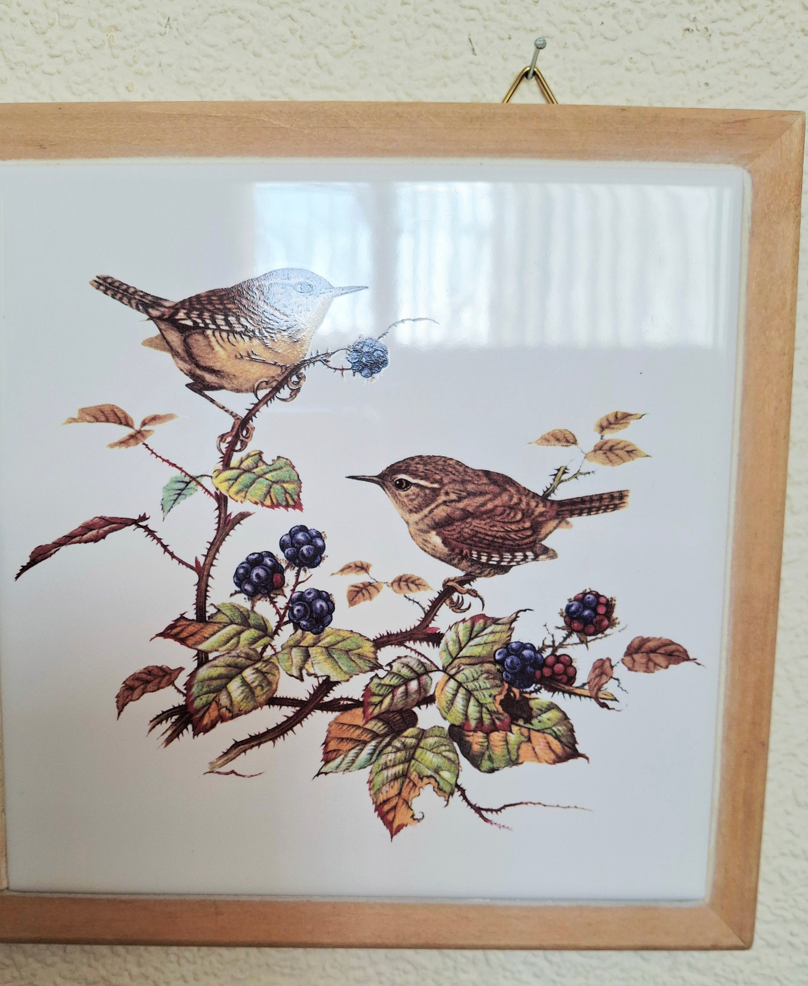 Wall art Garden birds by Time for Design, Triple ceramic tile panel