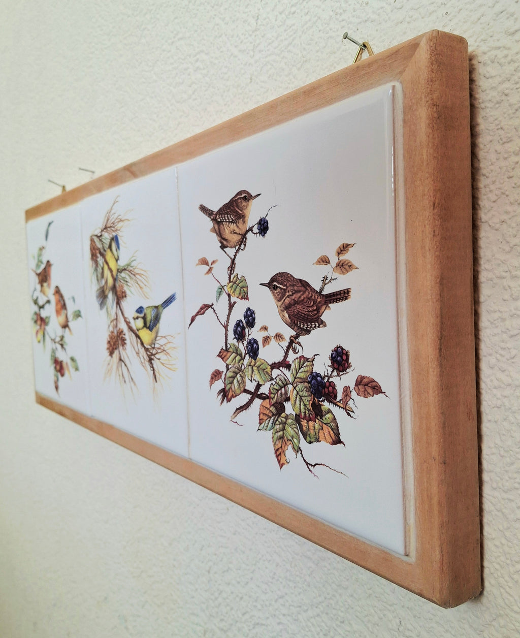 Wall art Garden birds by Time for Design, Triple ceramic tile panel