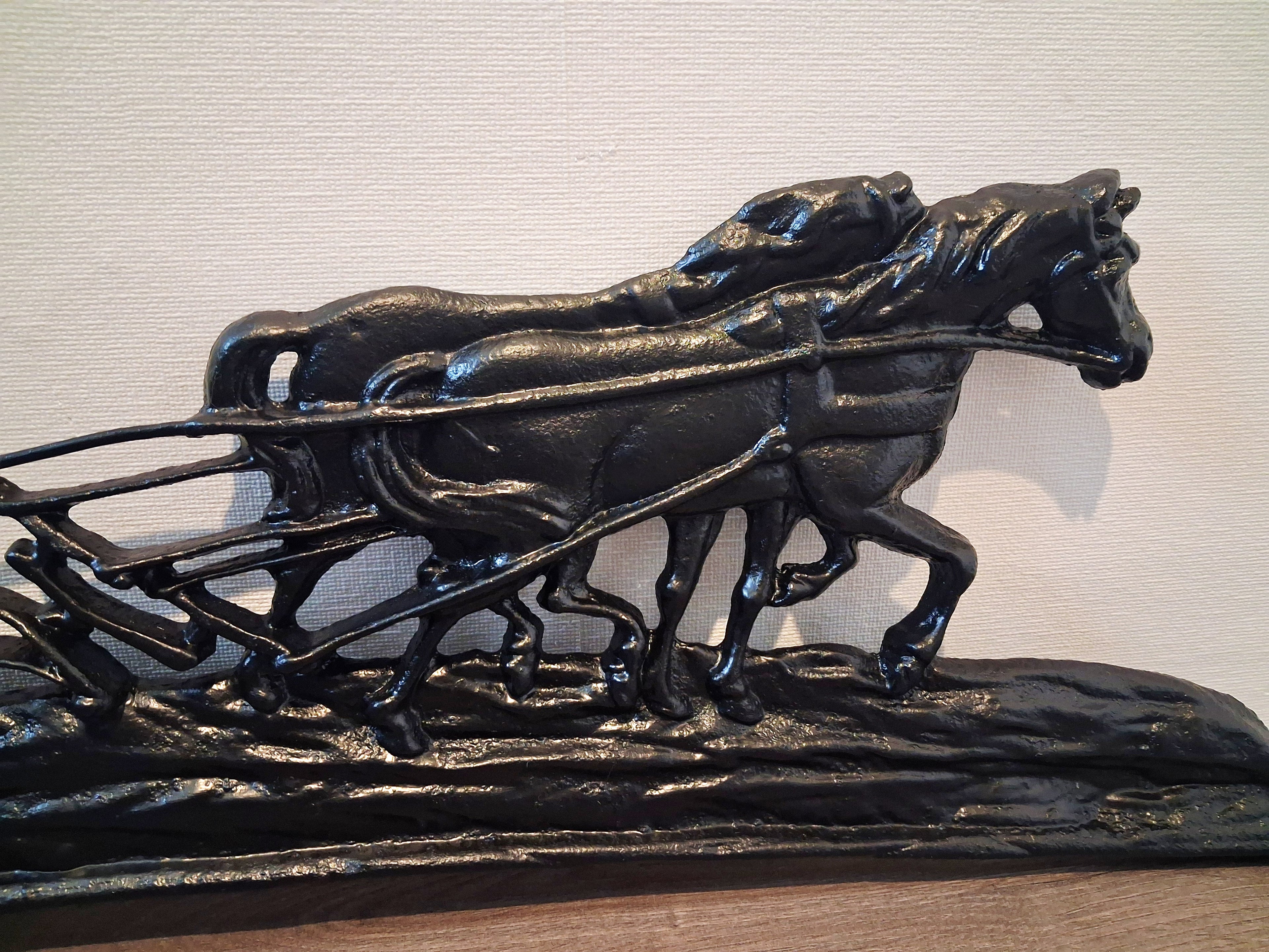 Cast iron wall or fireplace art panel, Horse-drawn plough scene