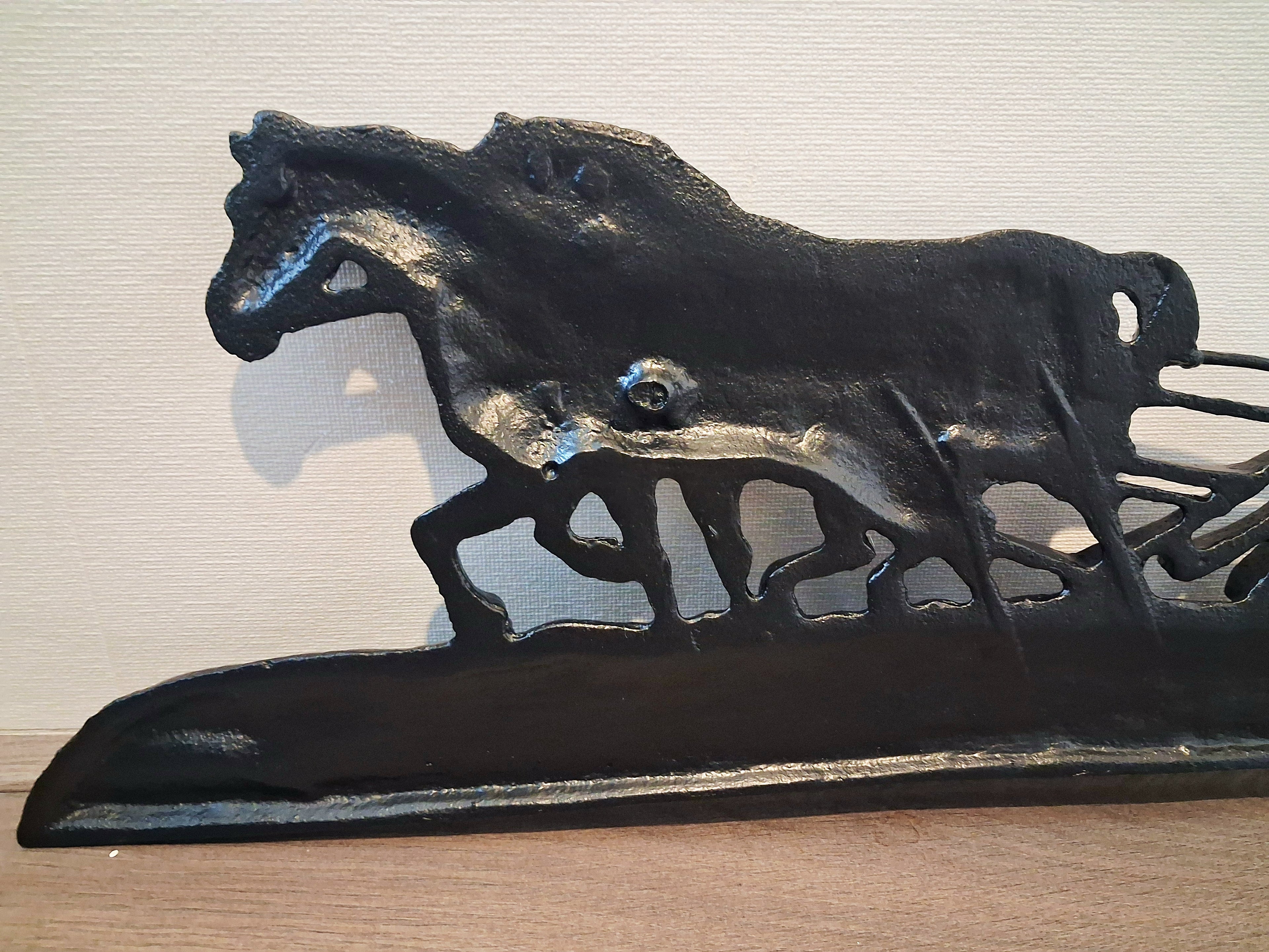 Cast iron wall or fireplace art panel, Horse-drawn plough scene