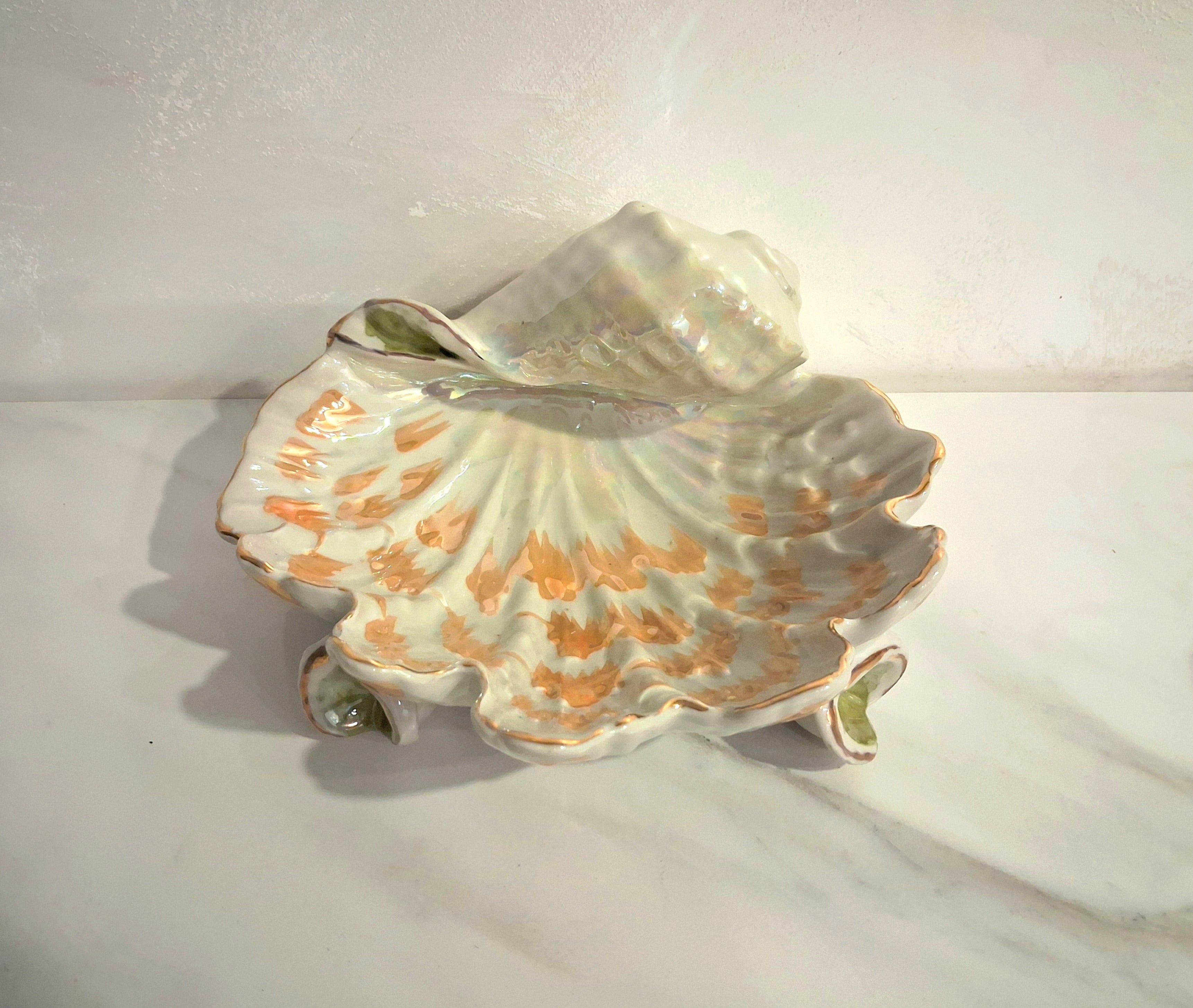 Ceramic pearl glazed vase, mother-of-pearl shell and gilding