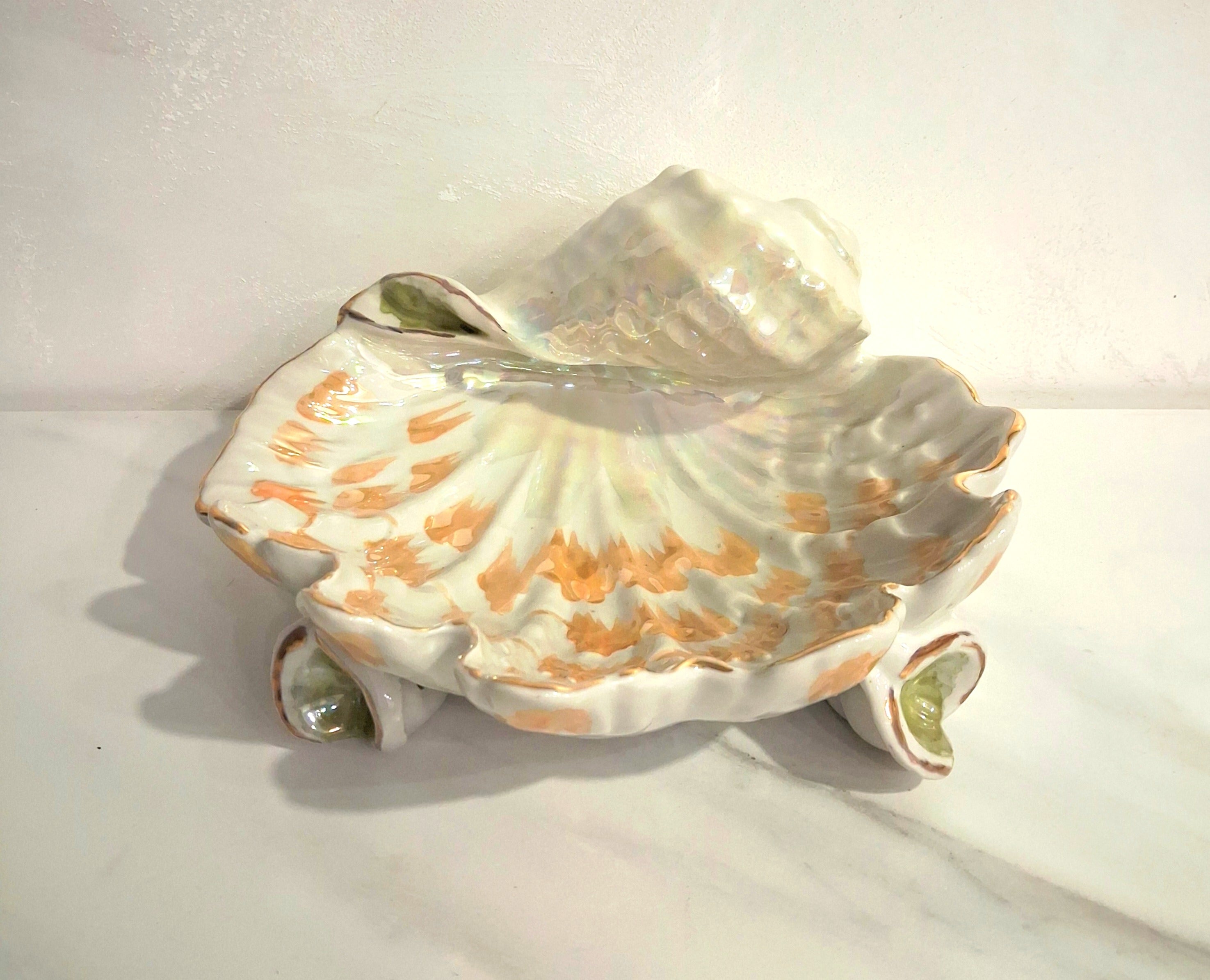 Ceramic pearl glazed vase, mother-of-pearl shell and gilding