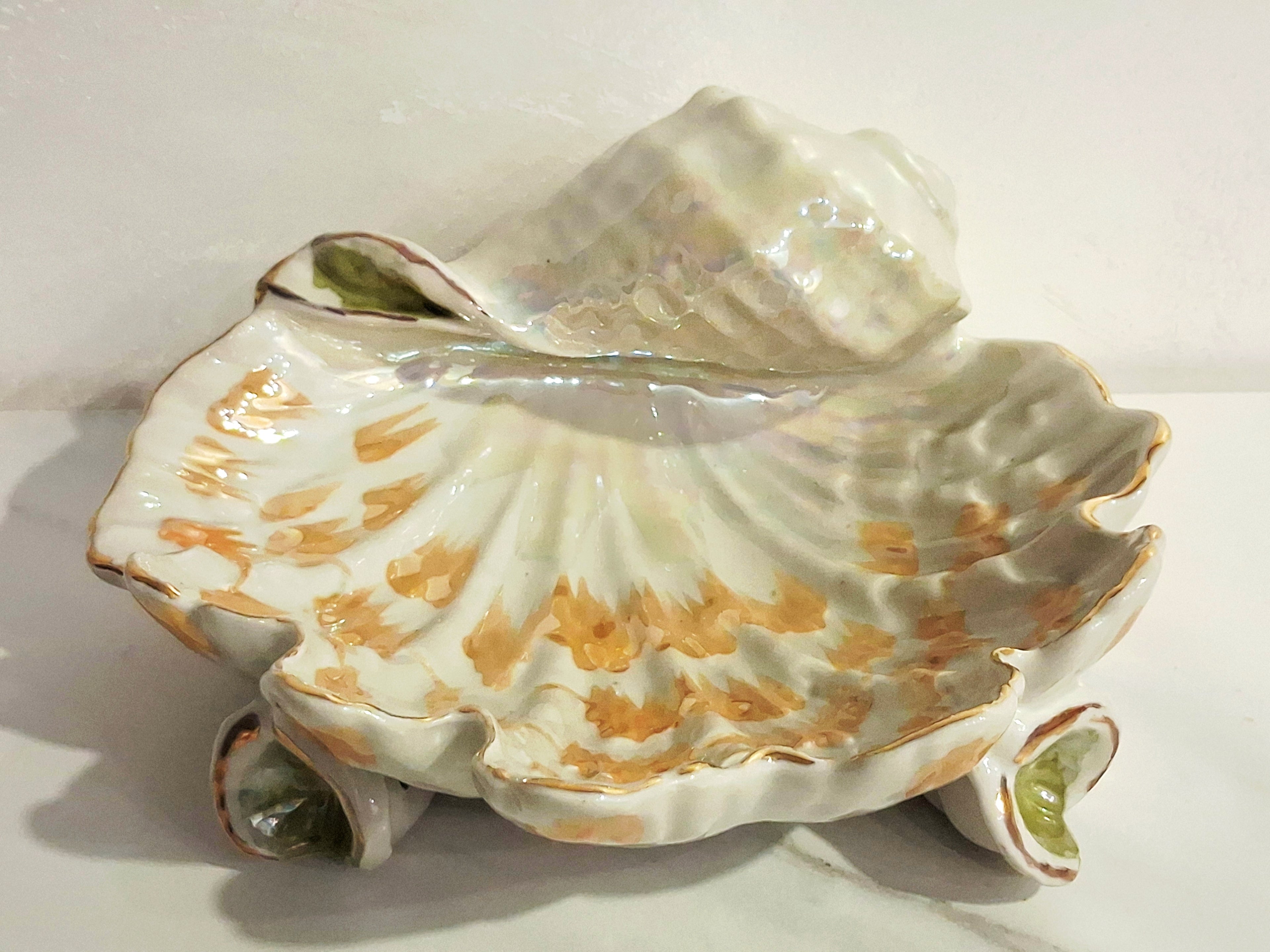 Ceramic pearl glazed vase, mother-of-pearl shell and gilding