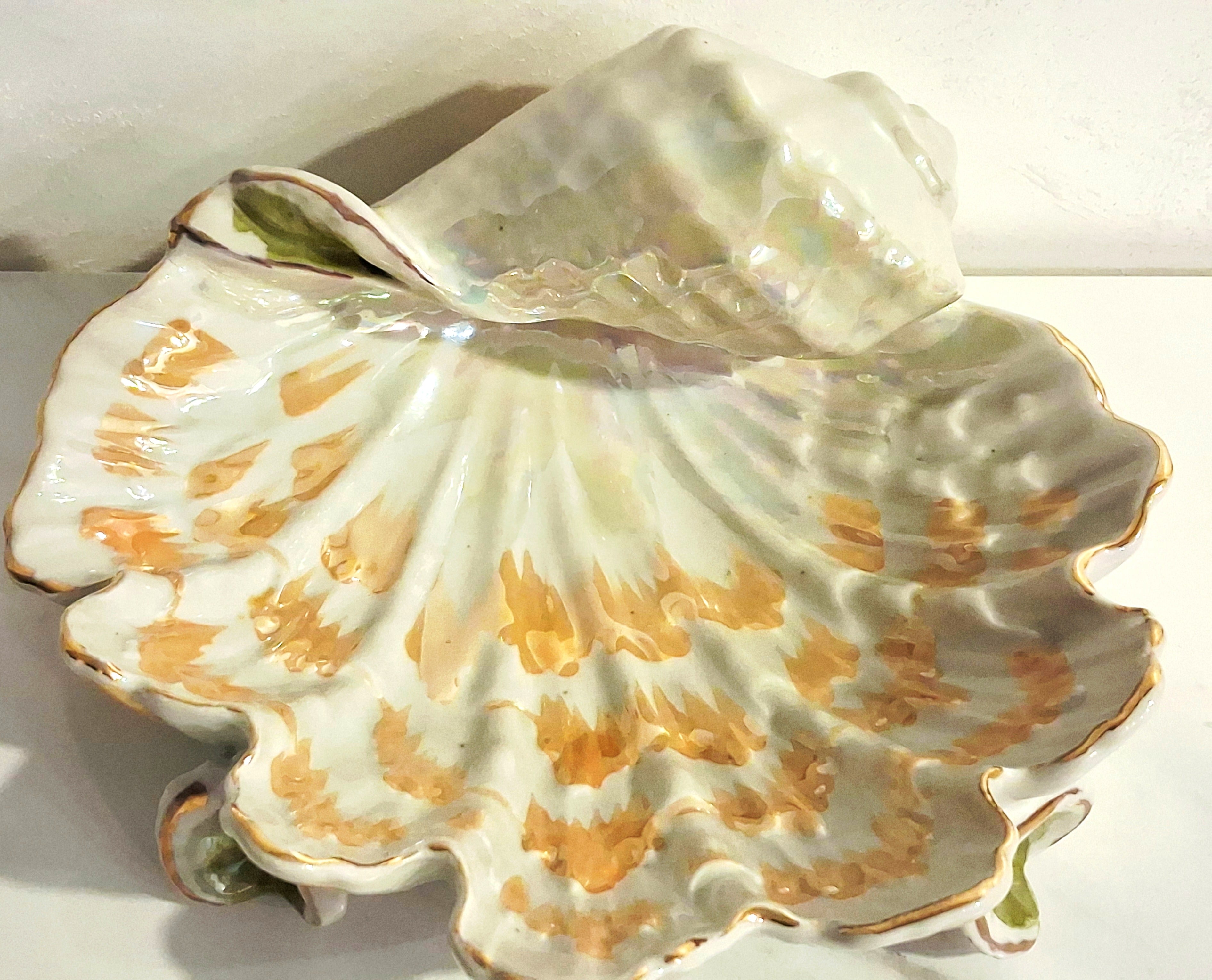Ceramic pearl glazed vase, mother-of-pearl shell and gilding
