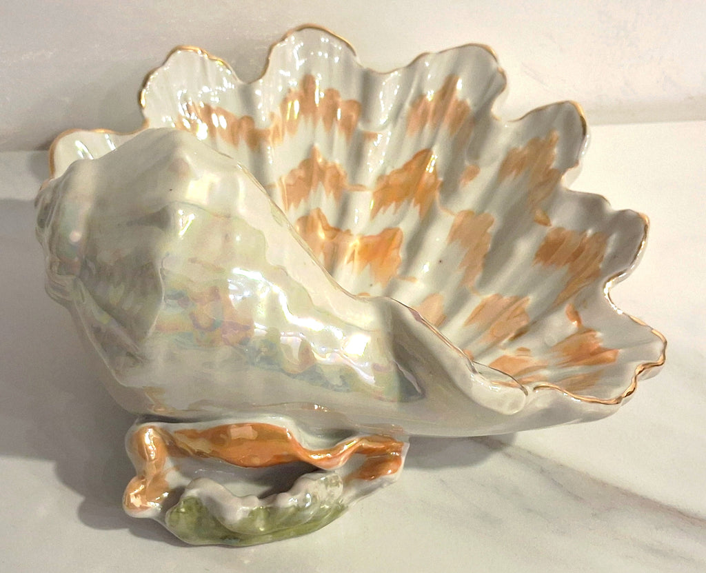 Ceramic pearl glazed vase, mother-of-pearl shell and gilding