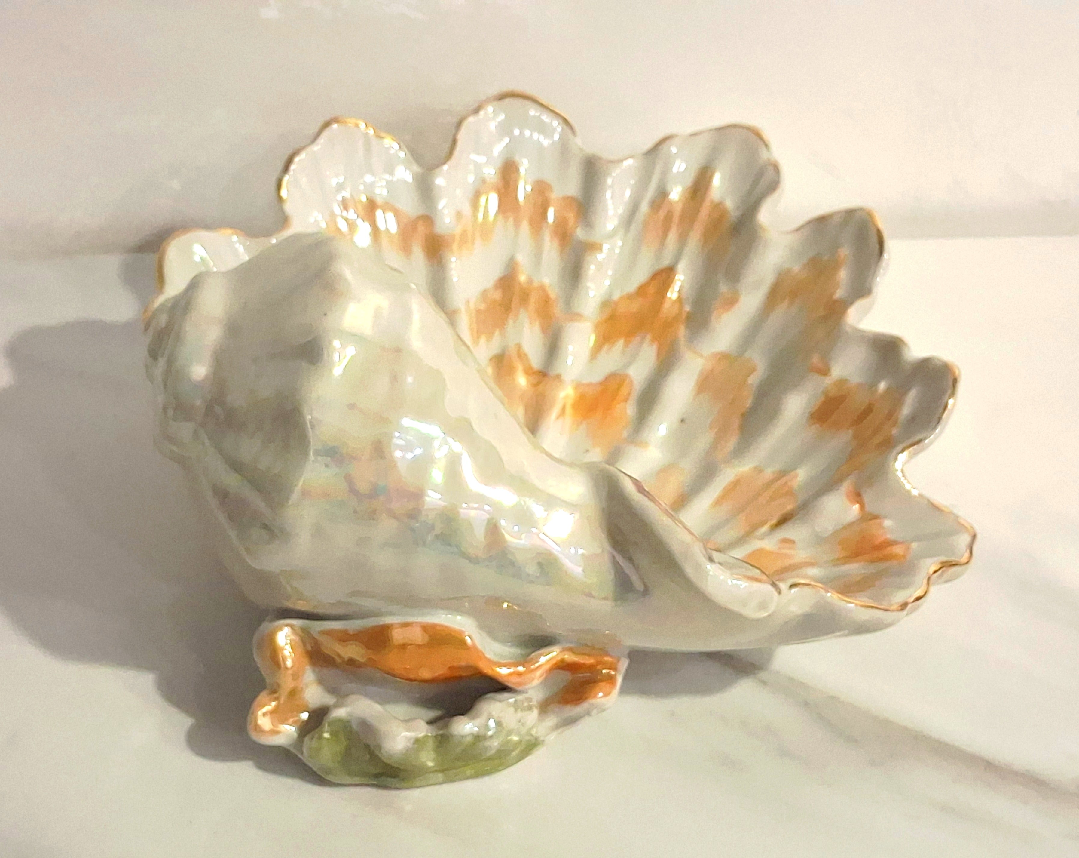 Ceramic pearl glazed vase, mother-of-pearl shell and gilding