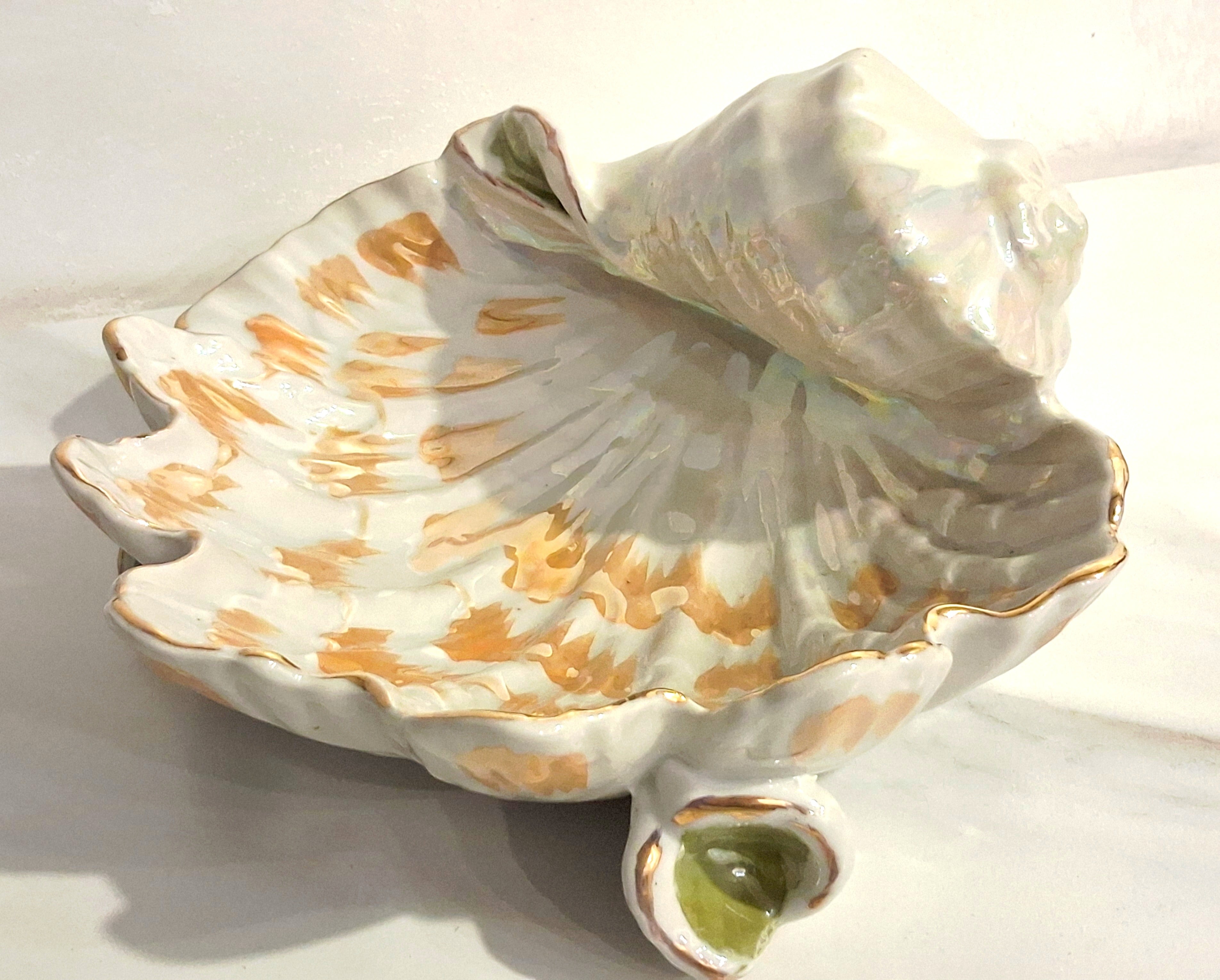 Ceramic pearl glazed vase, mother-of-pearl shell and gilding