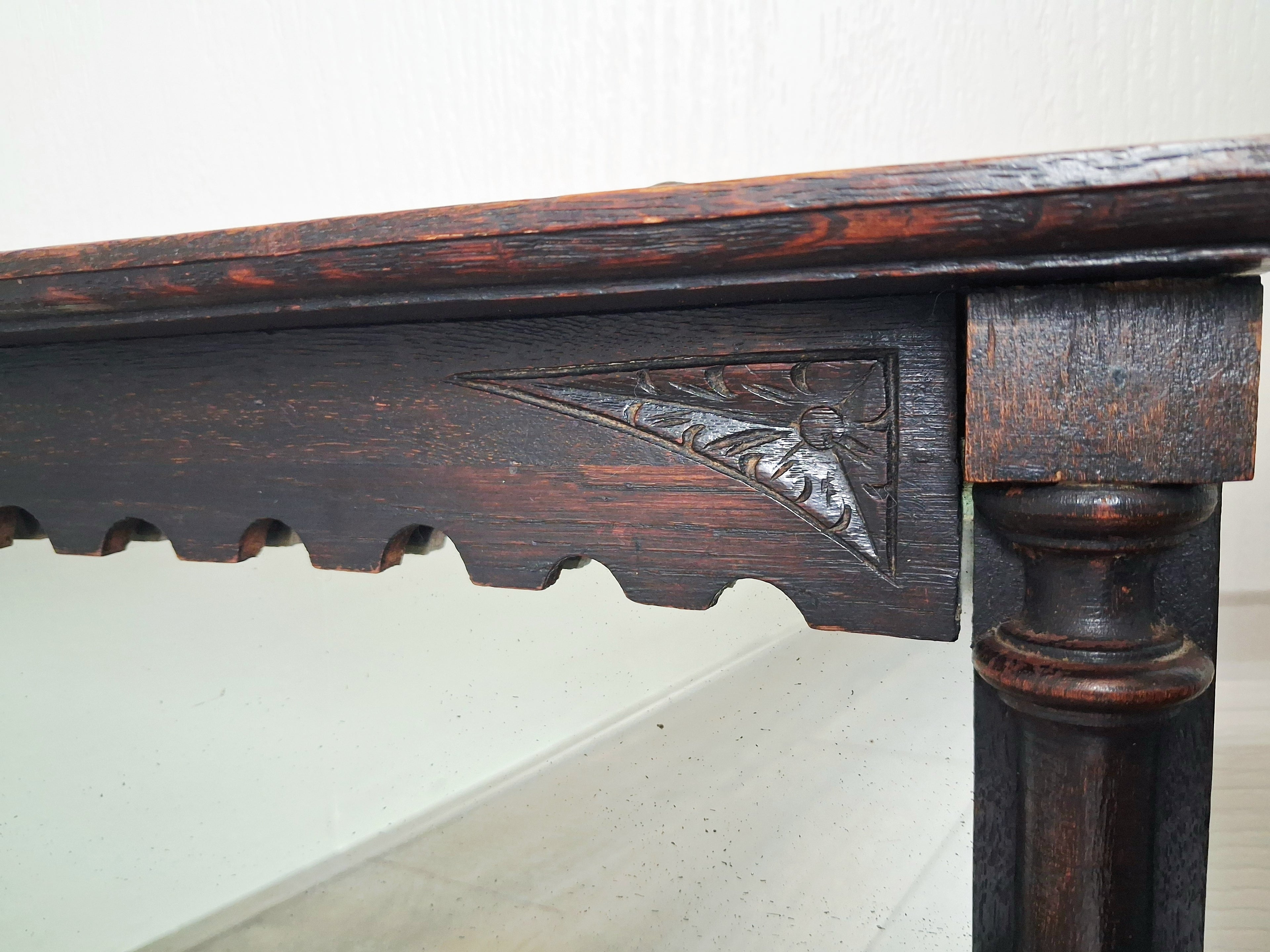 Antique Victorian oak wall mirror with shelf, Late 19th century hall mirror, Entryway mirror, Gothic revival style