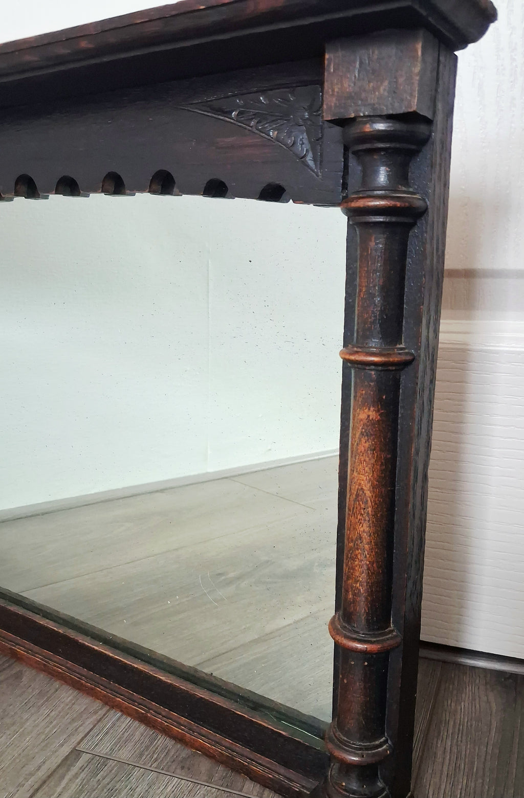Antique Victorian oak wall mirror with shelf, Late 19th century hall mirror, Entryway mirror, Gothic revival style