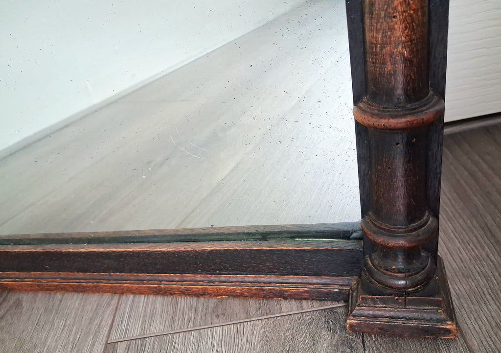 Antique Victorian oak wall mirror with shelf, Late 19th century hall mirror, Entryway mirror, Gothic revival style