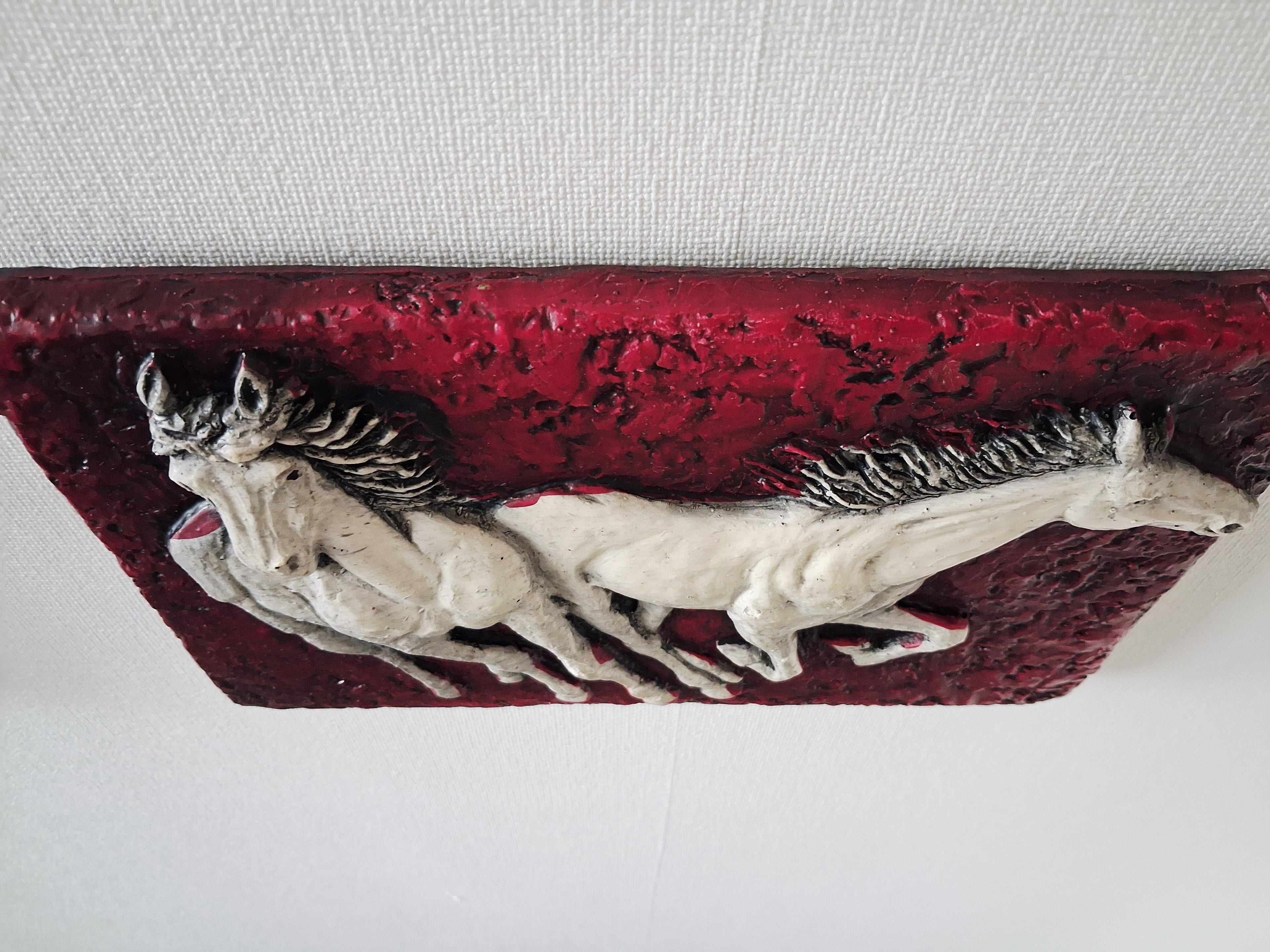 Vintage dutch horse wall plaque set, Hobra Rhenen Holland relief panels