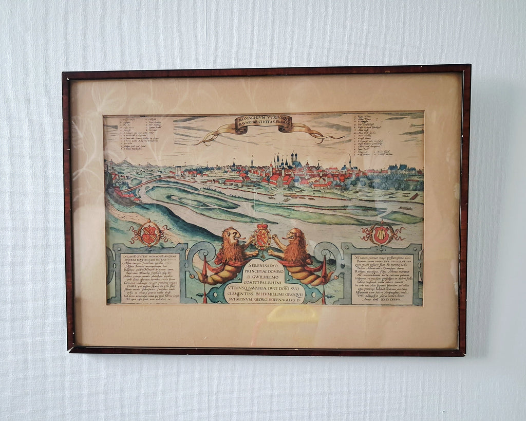 Vintage framed reproduction map of Munich Bavaria