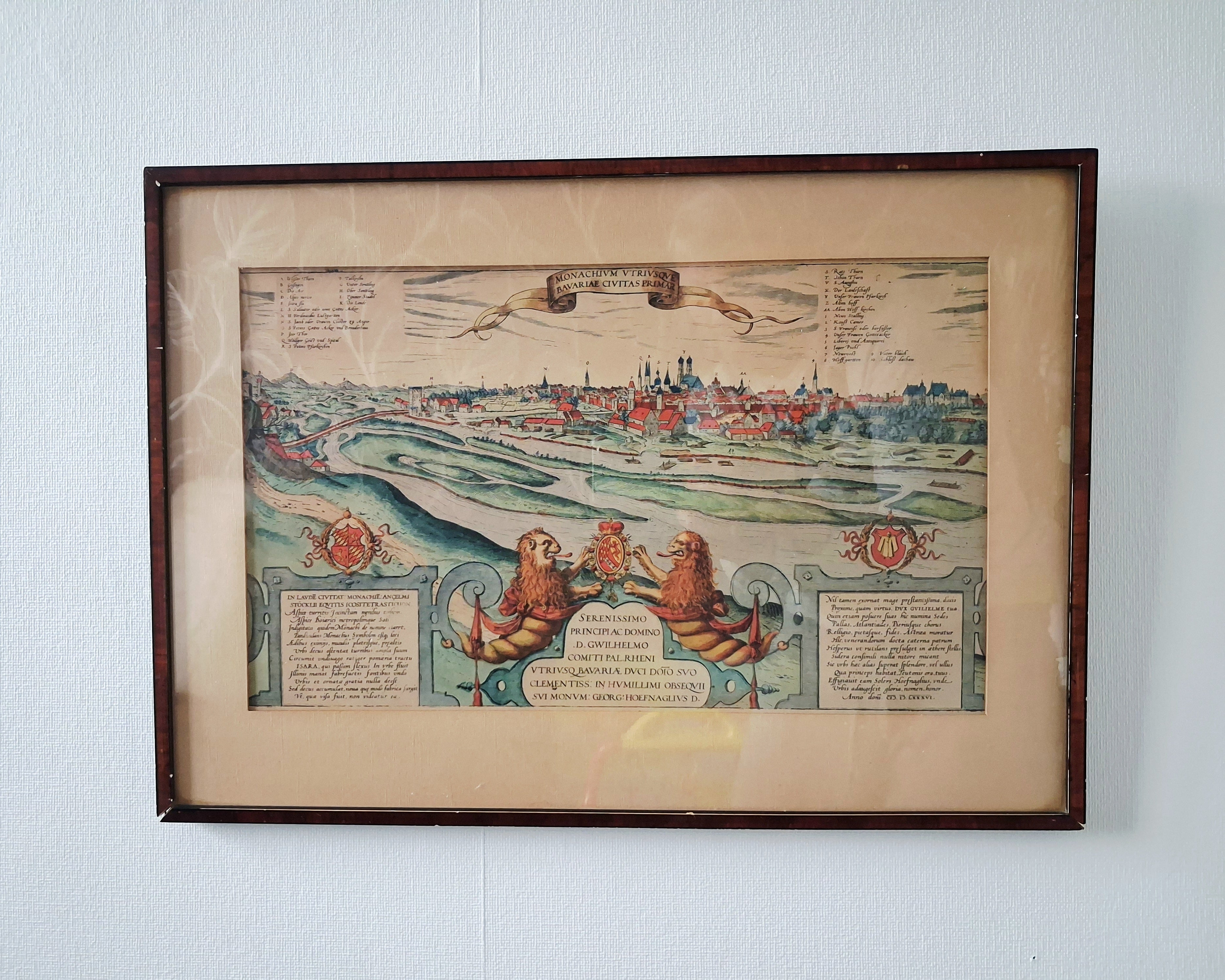 Vintage framed reproduction map of Munich Bavaria