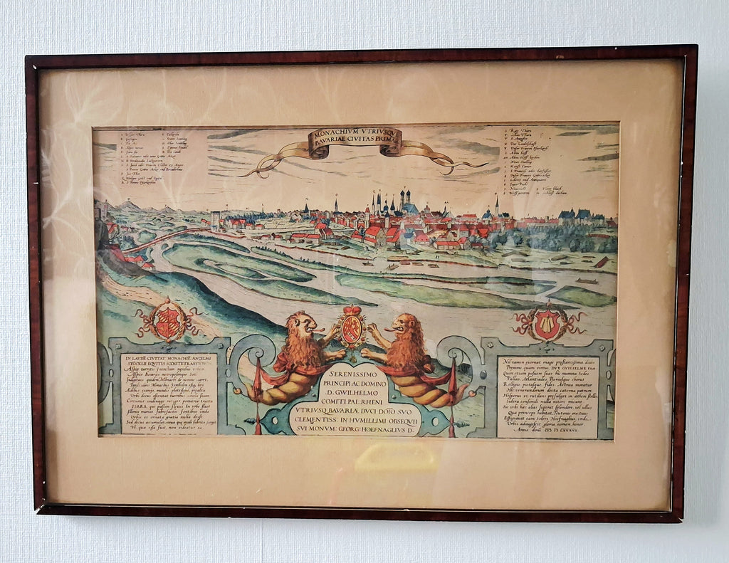 Vintage framed reproduction map of Munich Bavaria