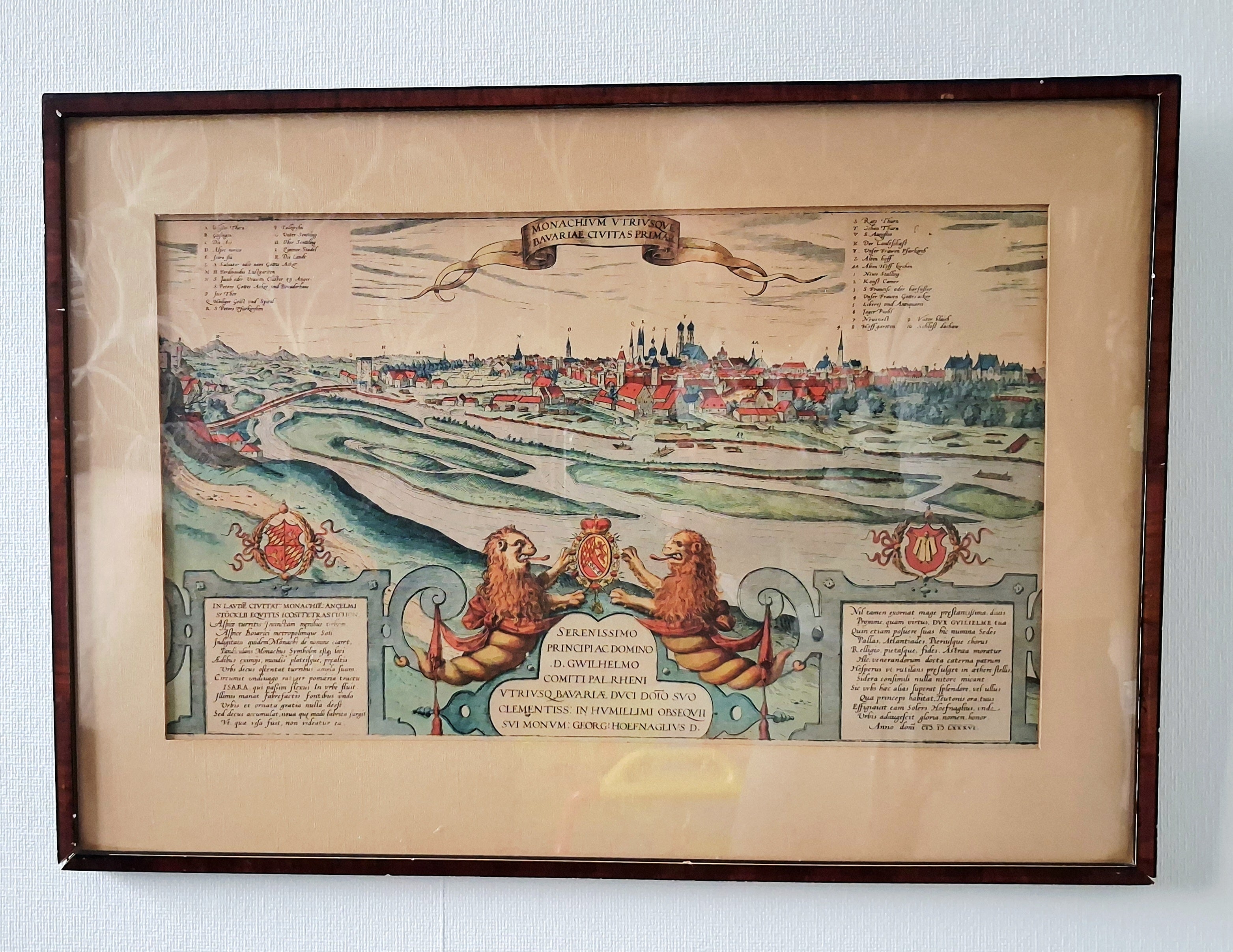 Vintage framed reproduction map of Munich Bavaria