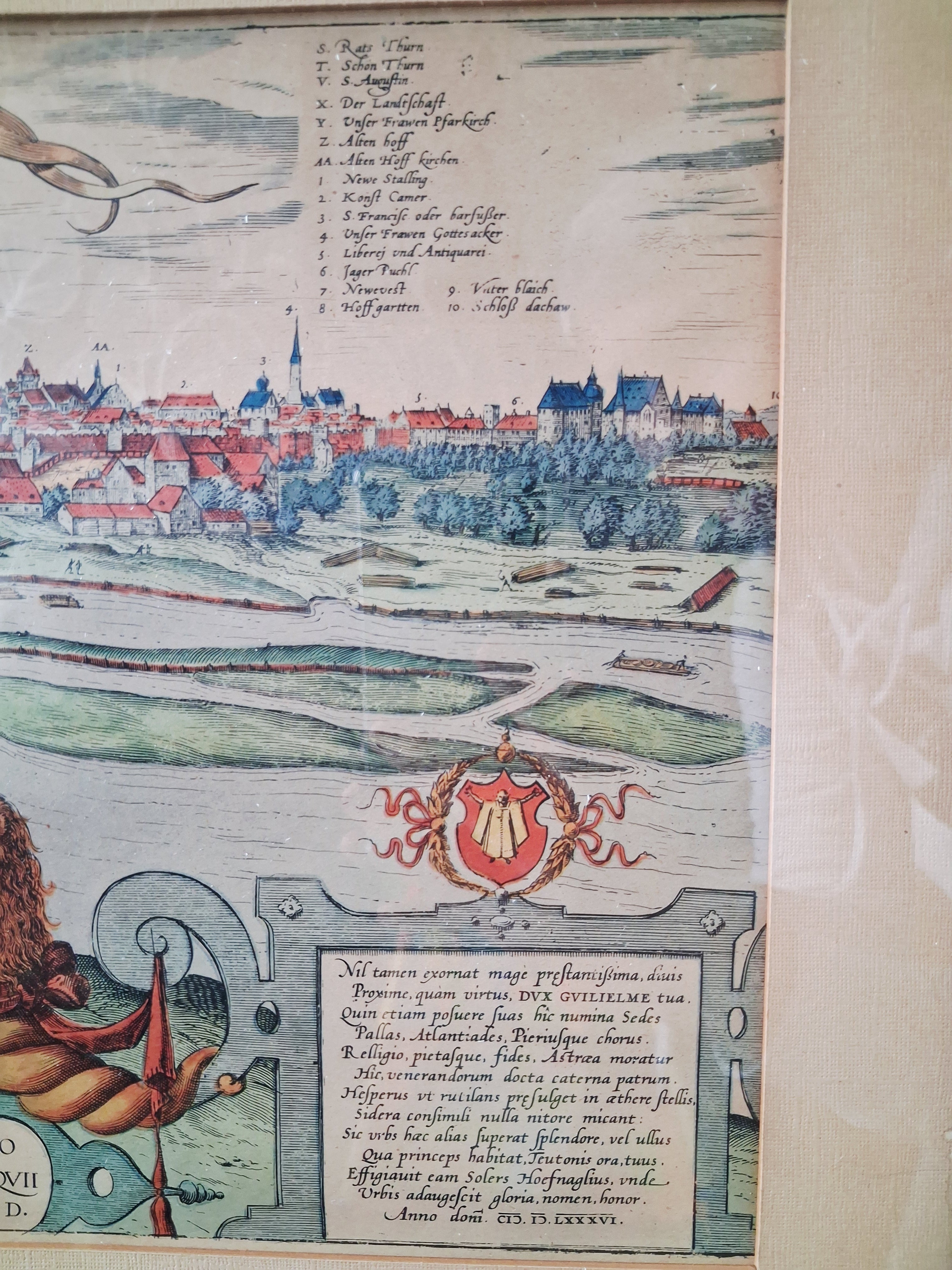 Vintage framed reproduction map of Munich Bavaria