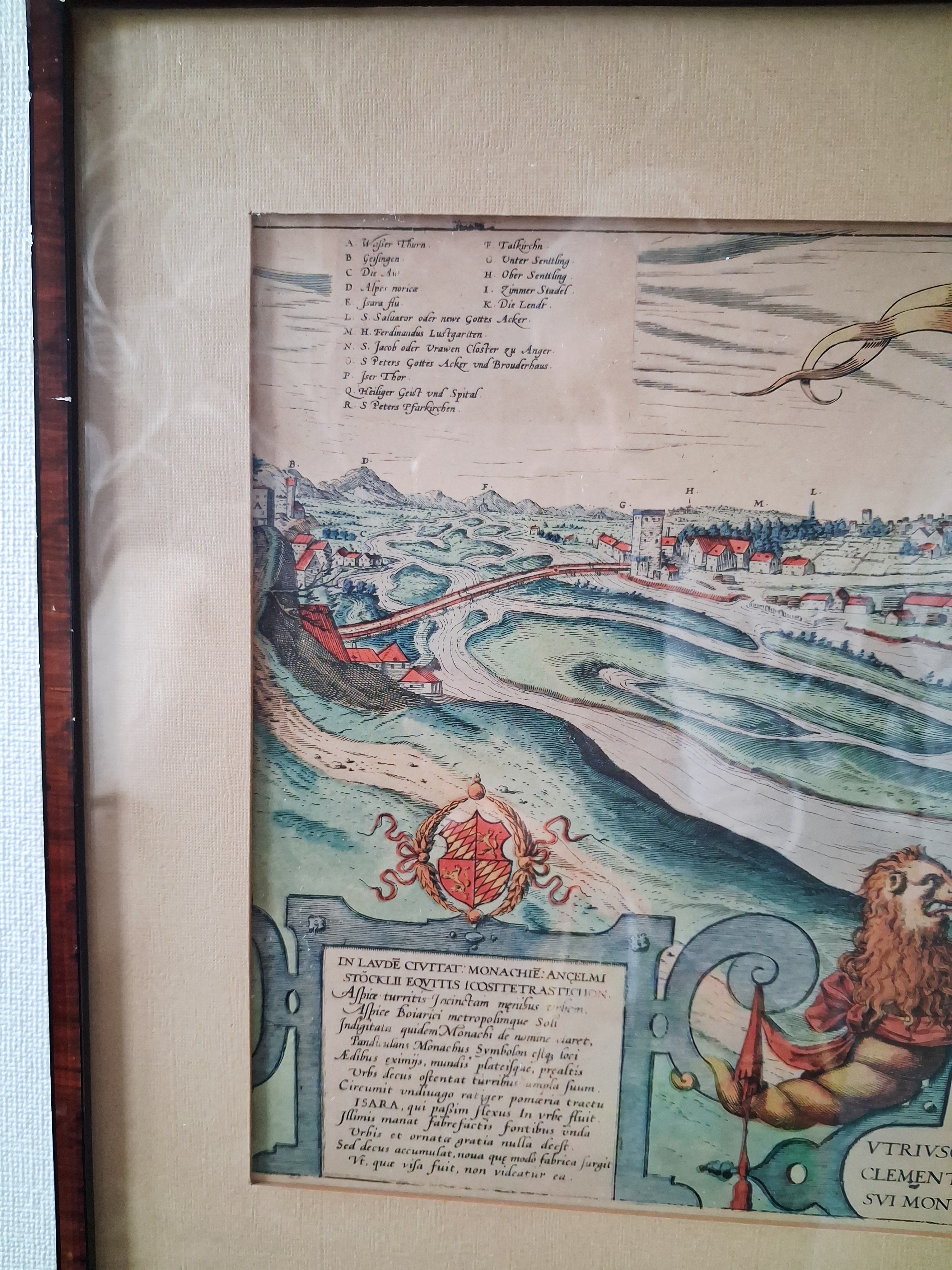 Vintage framed reproduction map of Munich Bavaria